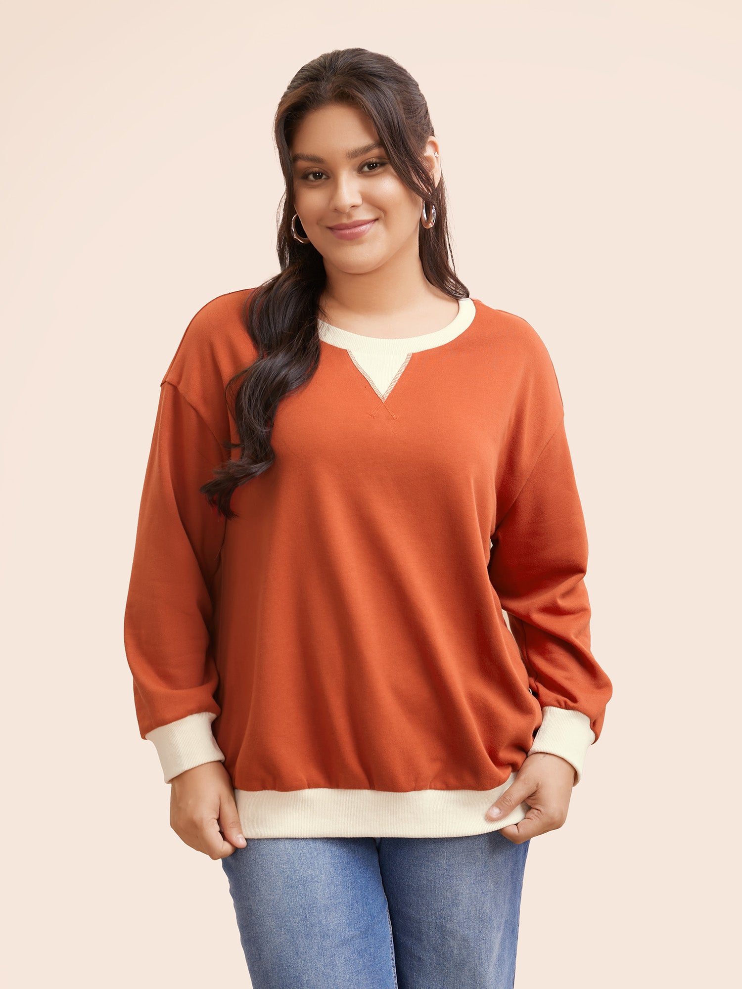 Contrast Patchwork Drop Shoulder Sleeve Sweatshirt