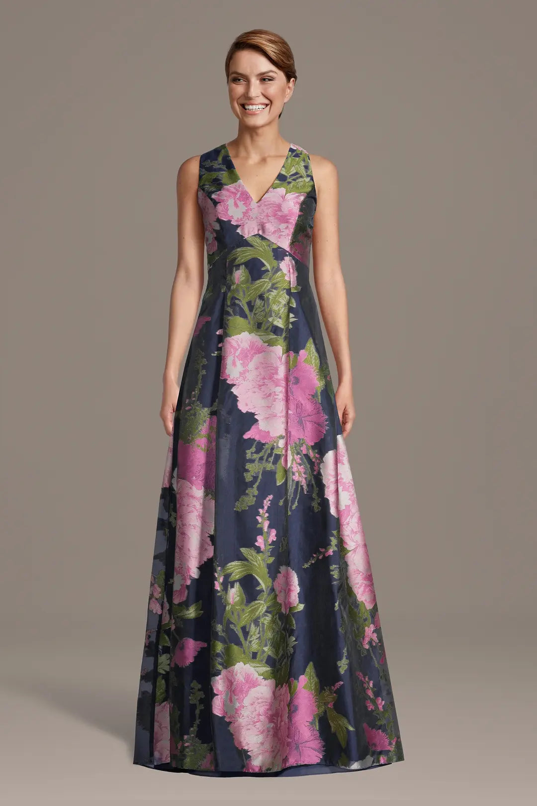 Empire Waist V-Neck Floral Print Box-Pleated Dress