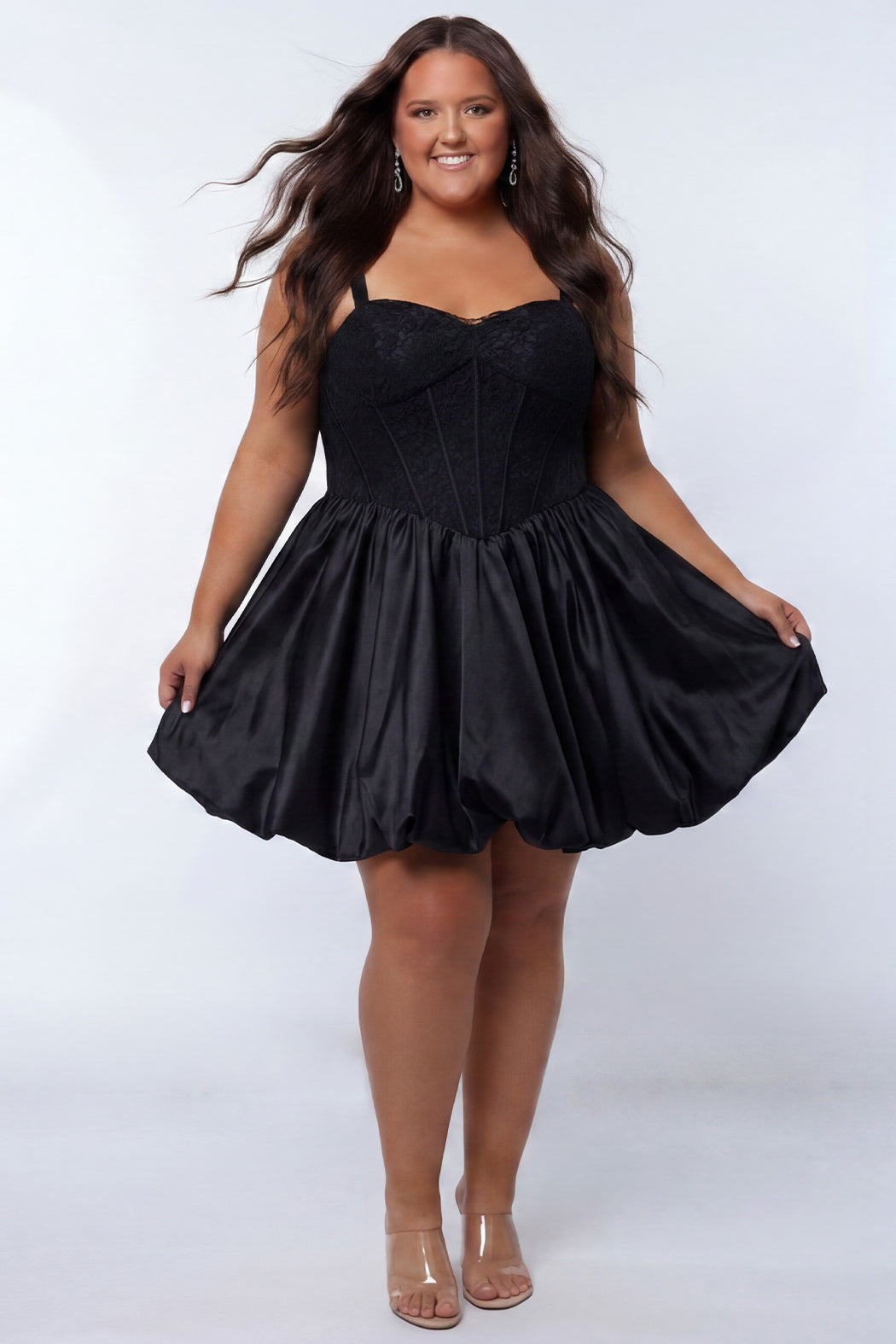Sydney's Closet SC8173 Lace Corset Bubble Plus Size Cocktail Dress
