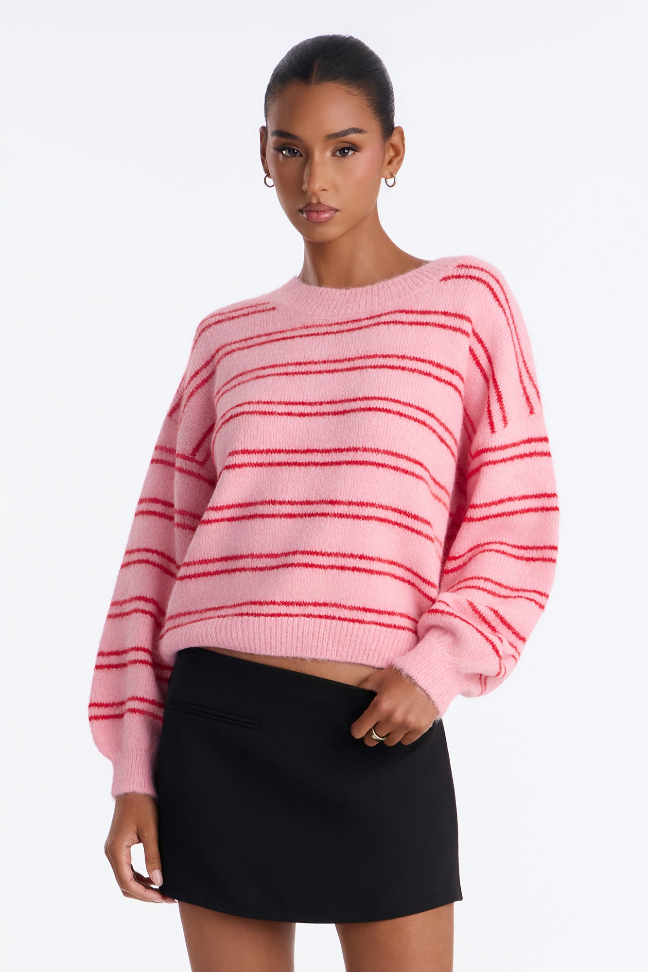 Carina Striped Long Sleeve Sweater - Pink/combo