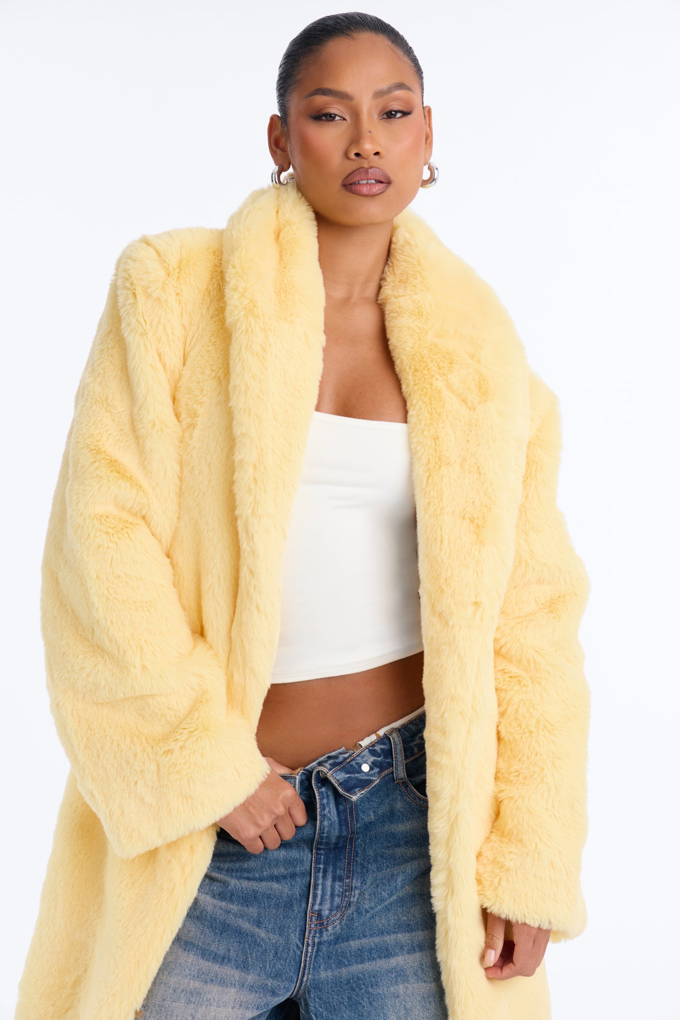 Mari Faux Fur Coat - Butter Yellow