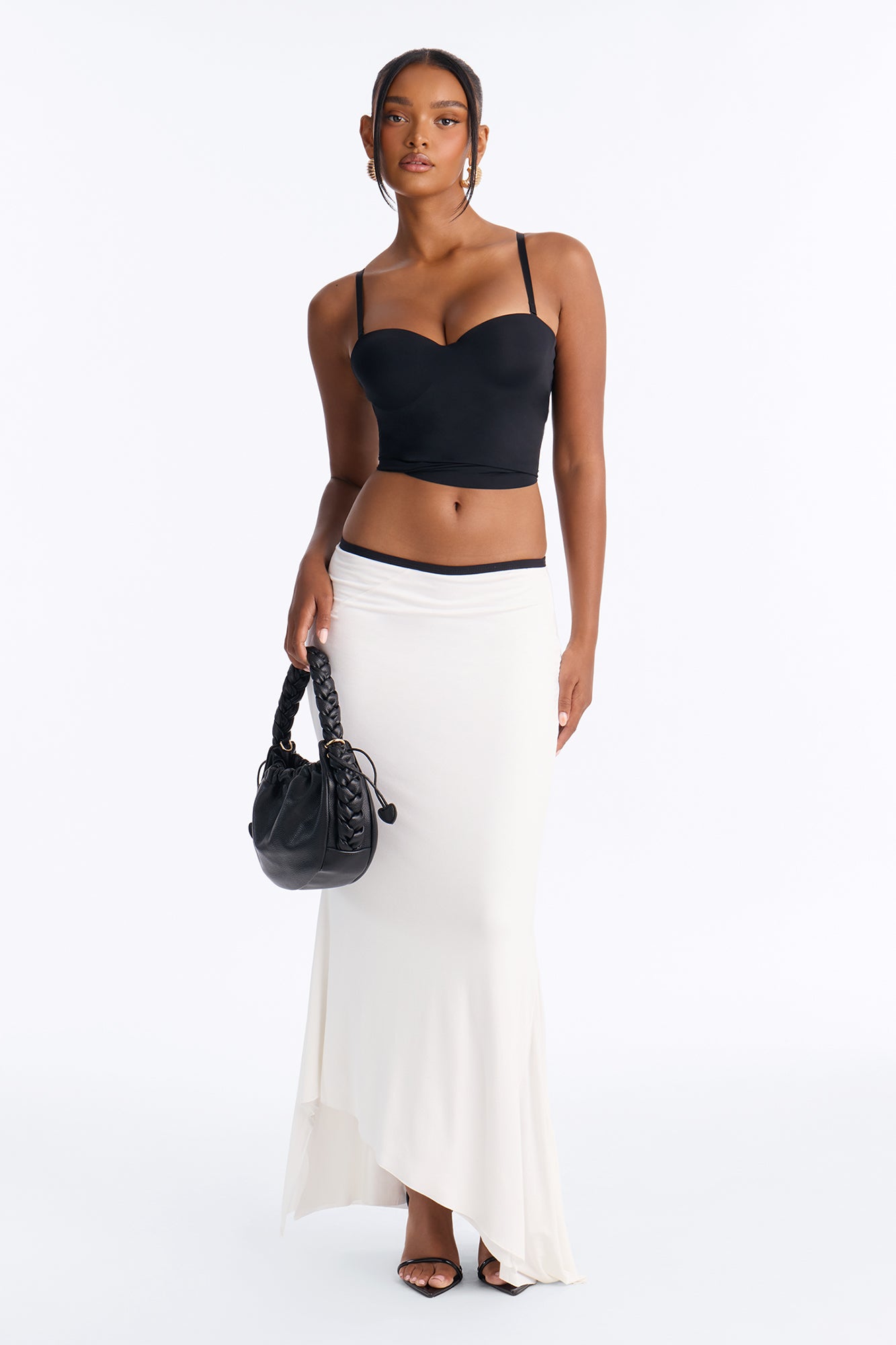 Gia Contrast Knit Fishtail Maxi Skirt - White/combo