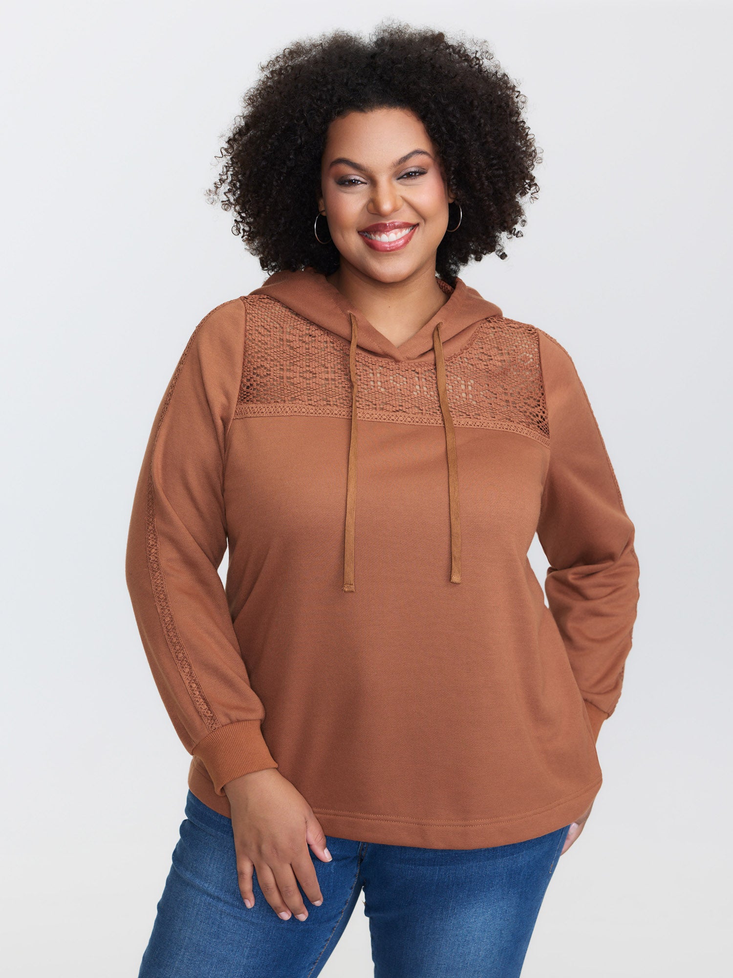 Lace Cut-Out Neckline Hoodie