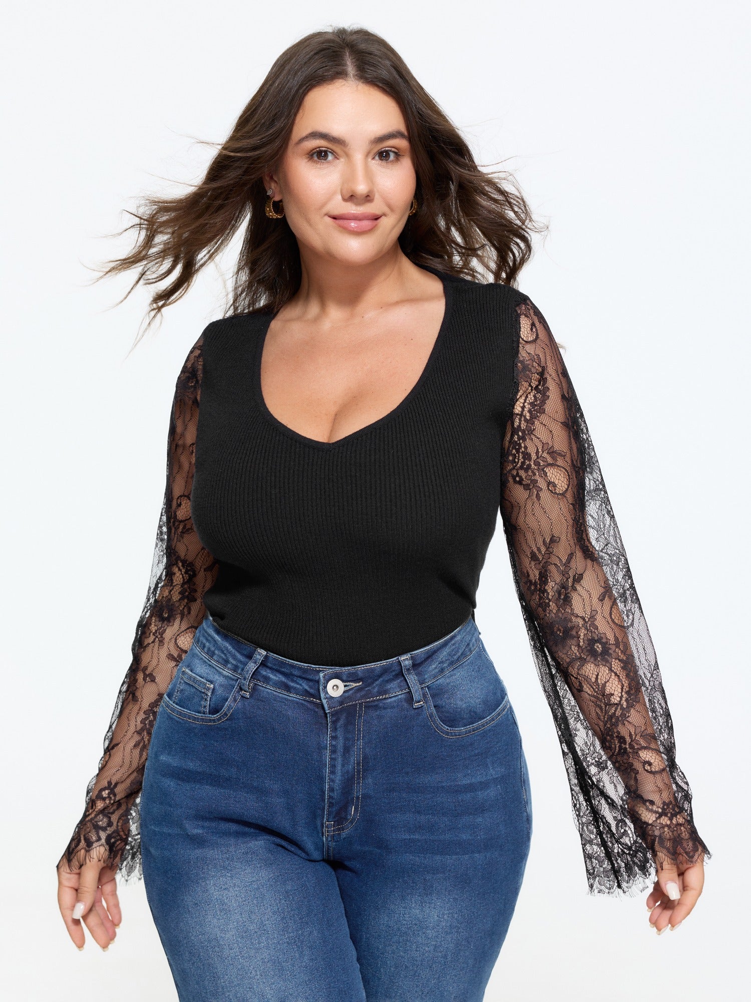 Supersoft Floral Sheer Lace Long Sleeve Pullover
