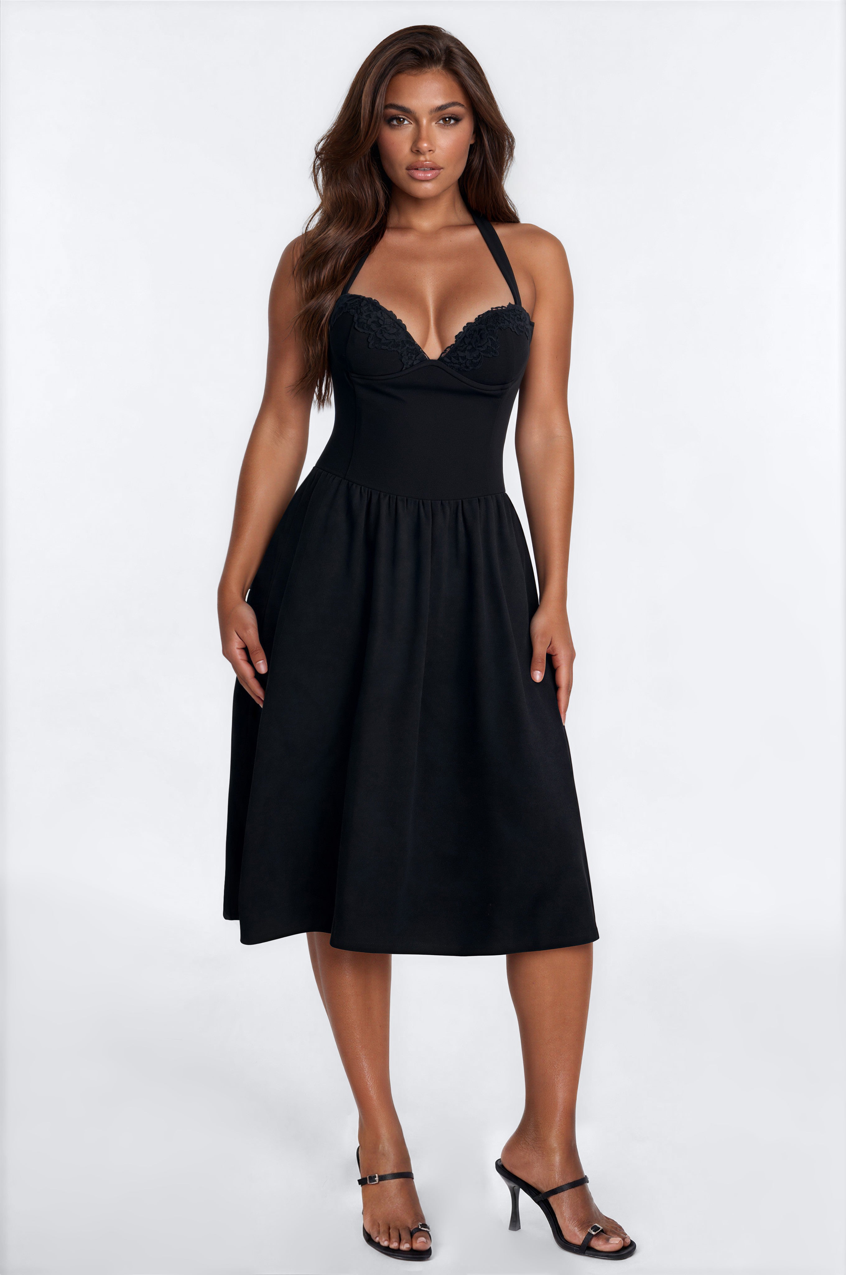 Forever Favorite Corset Stretch Crepe Midi Dress - Black