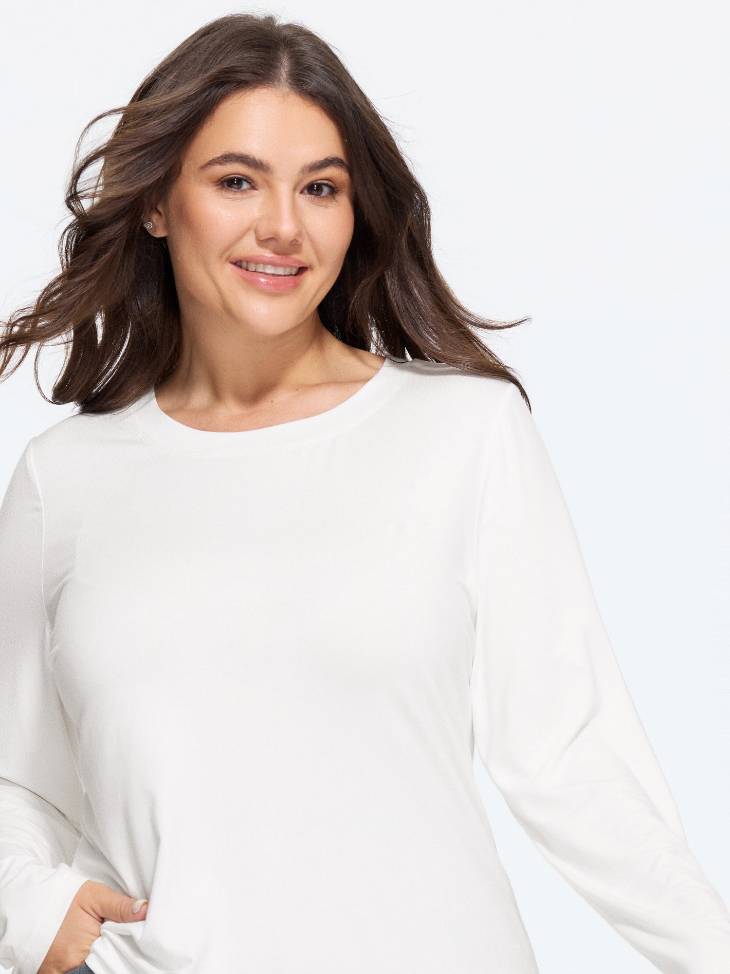 Stretchy Crew Neck Long Sleeve T-Shirt