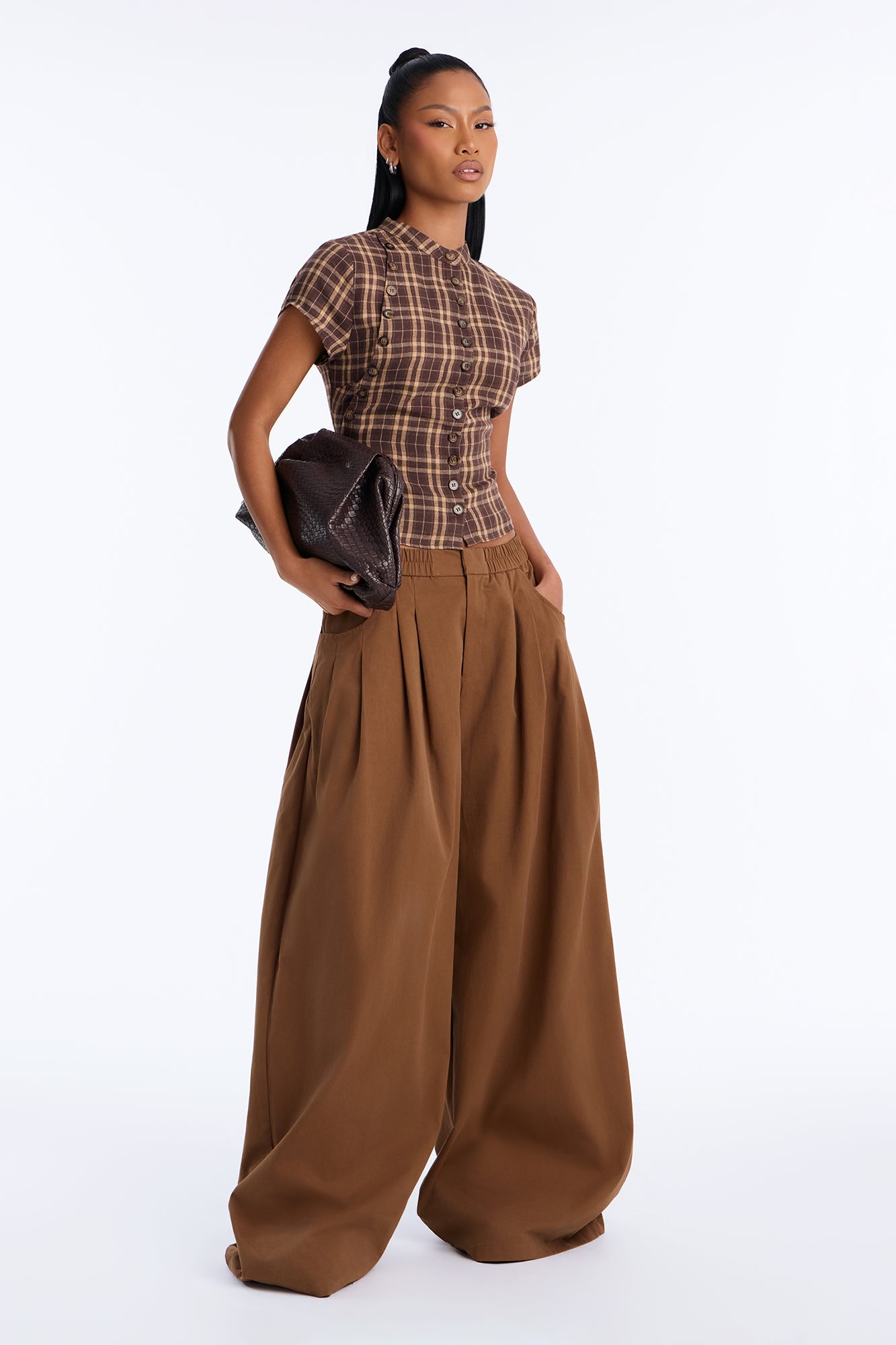 Alessia Super Wide Leg Twill Pant - Tan