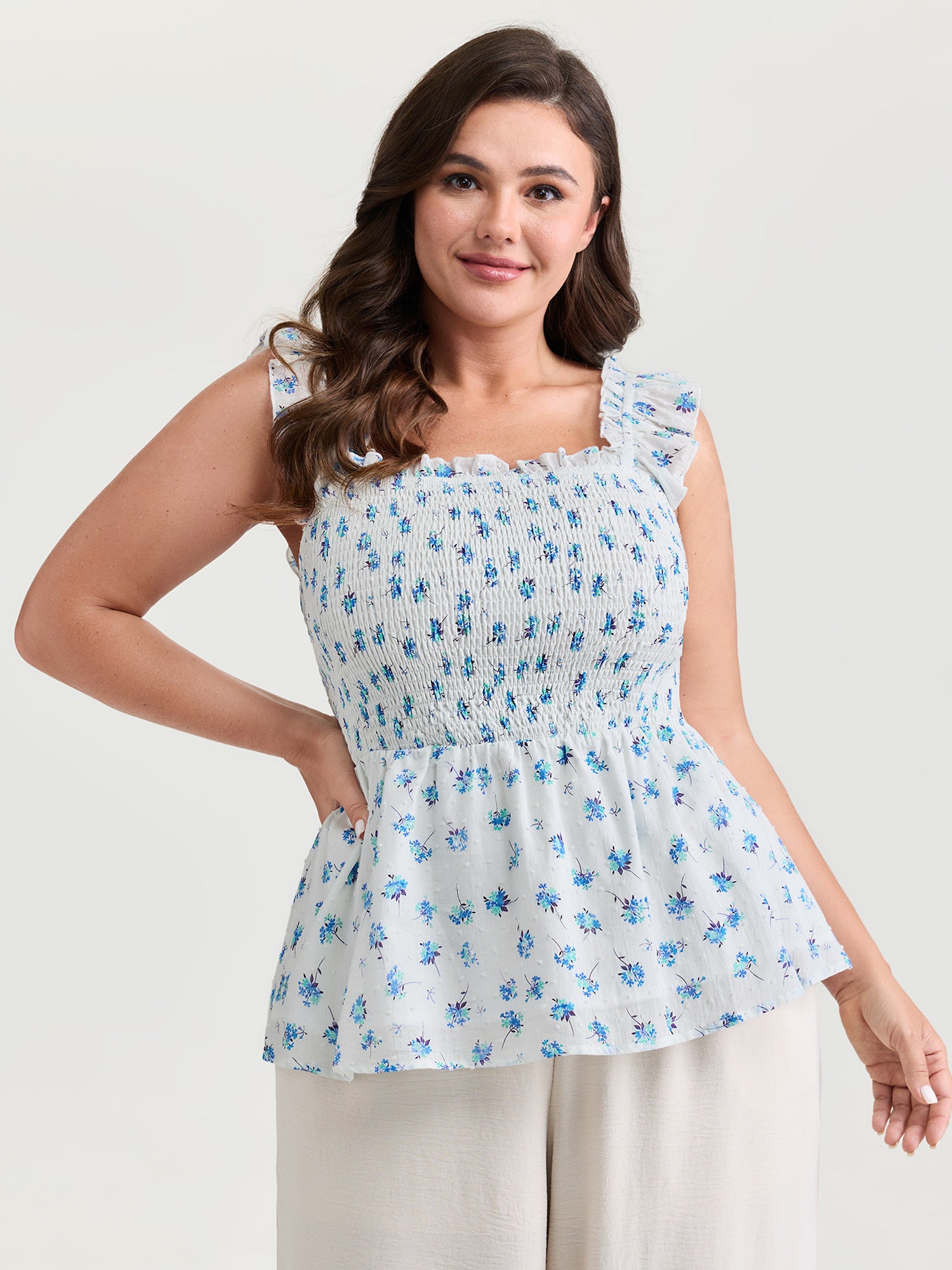 Pure Cotton Textured Floral Print Tank Top