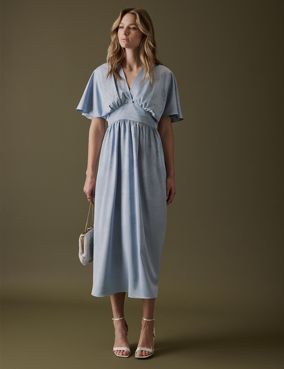 Soft Blue V-Neck Midi Lorelai Dress