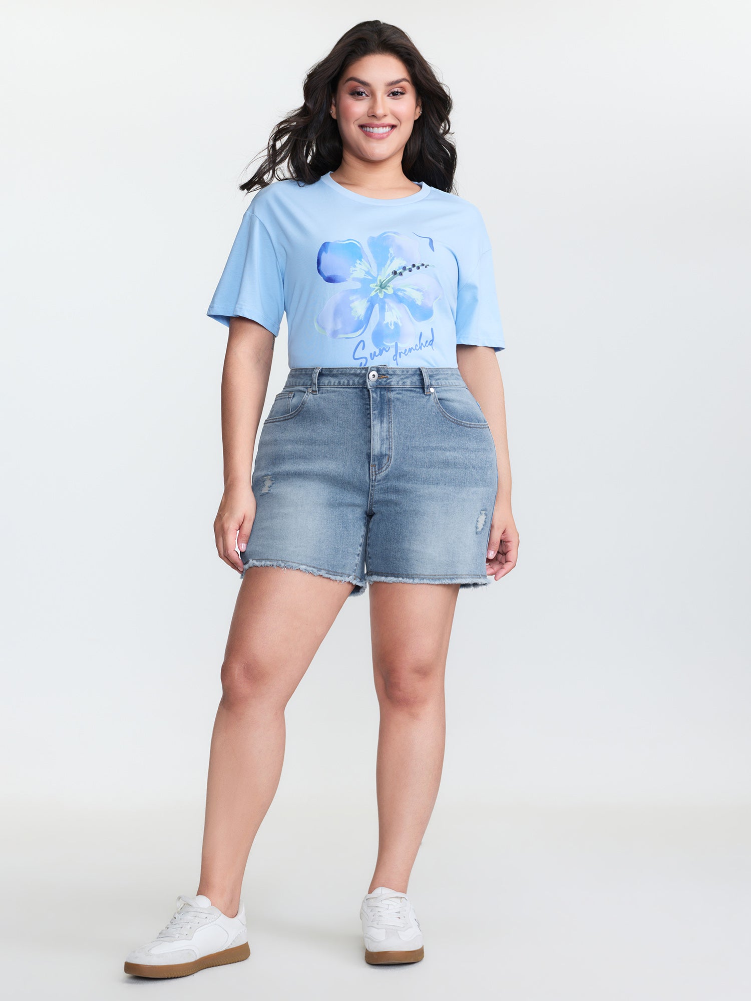 Faded Mid-Rise Stretchy Denim Shorts