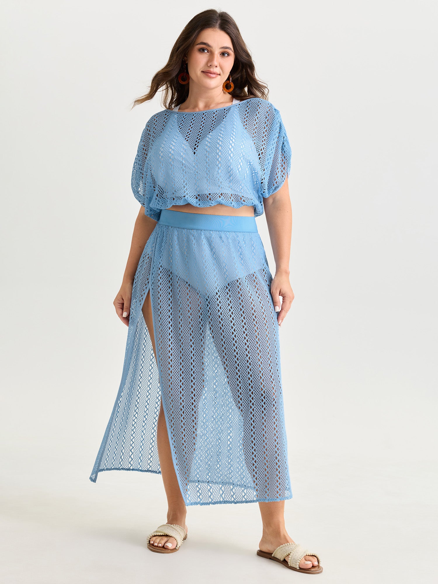 Hollowed Out Split Hem Maxi Skirt