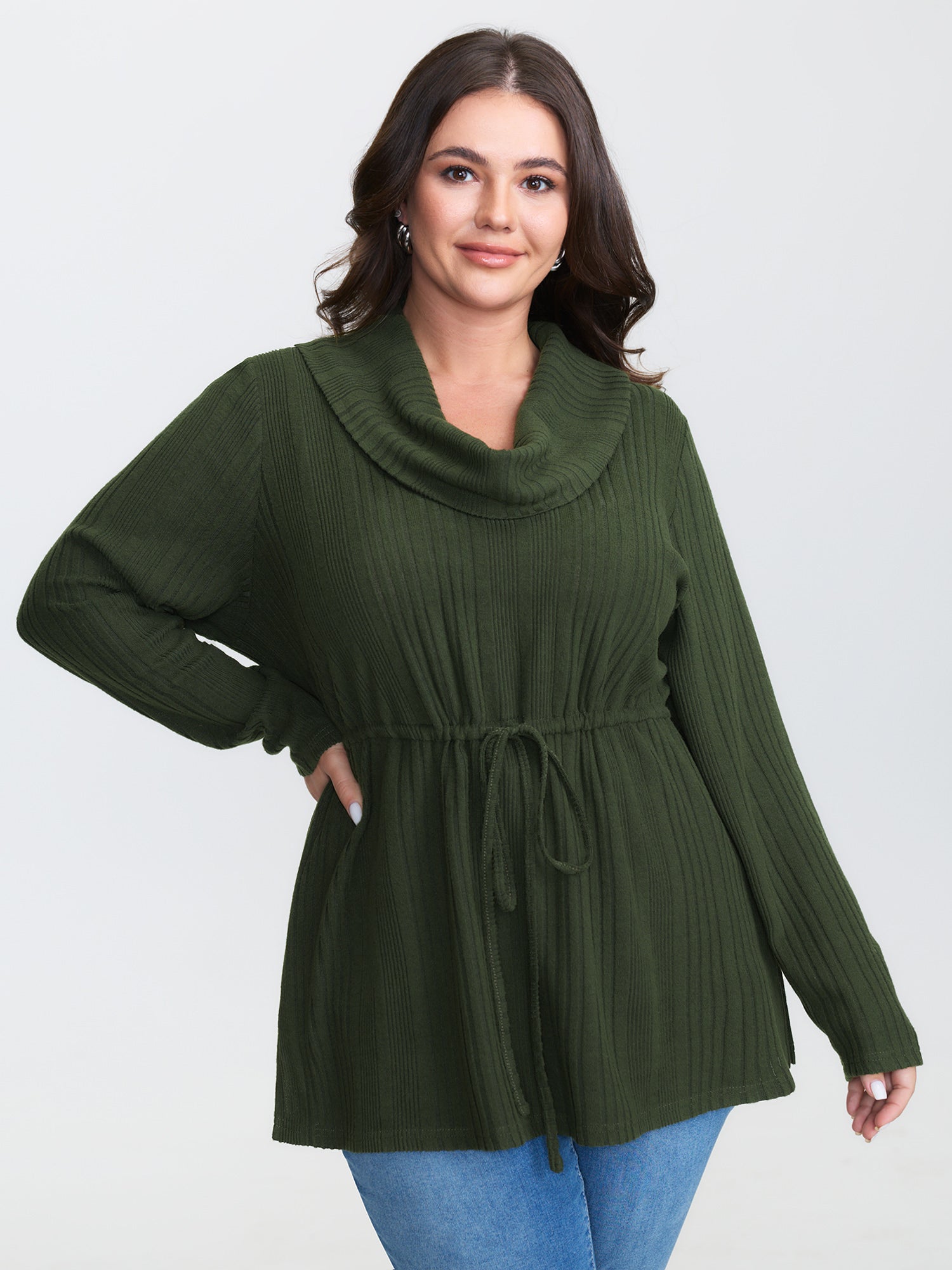 Textured Stretchy Adjustable Turtleneck T-Shirt