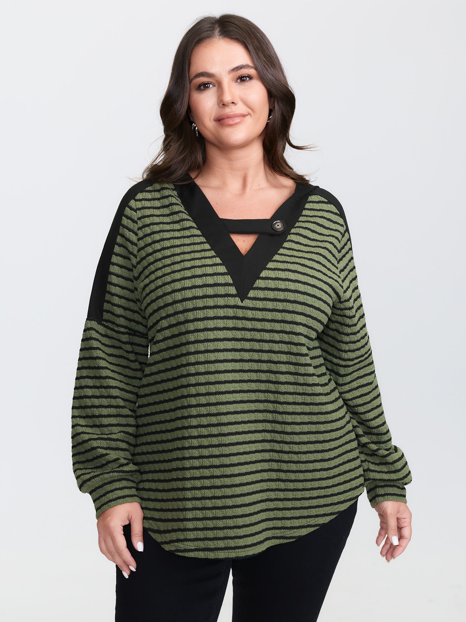 Textured Striped Stretchy Color Contrast T-Shirt