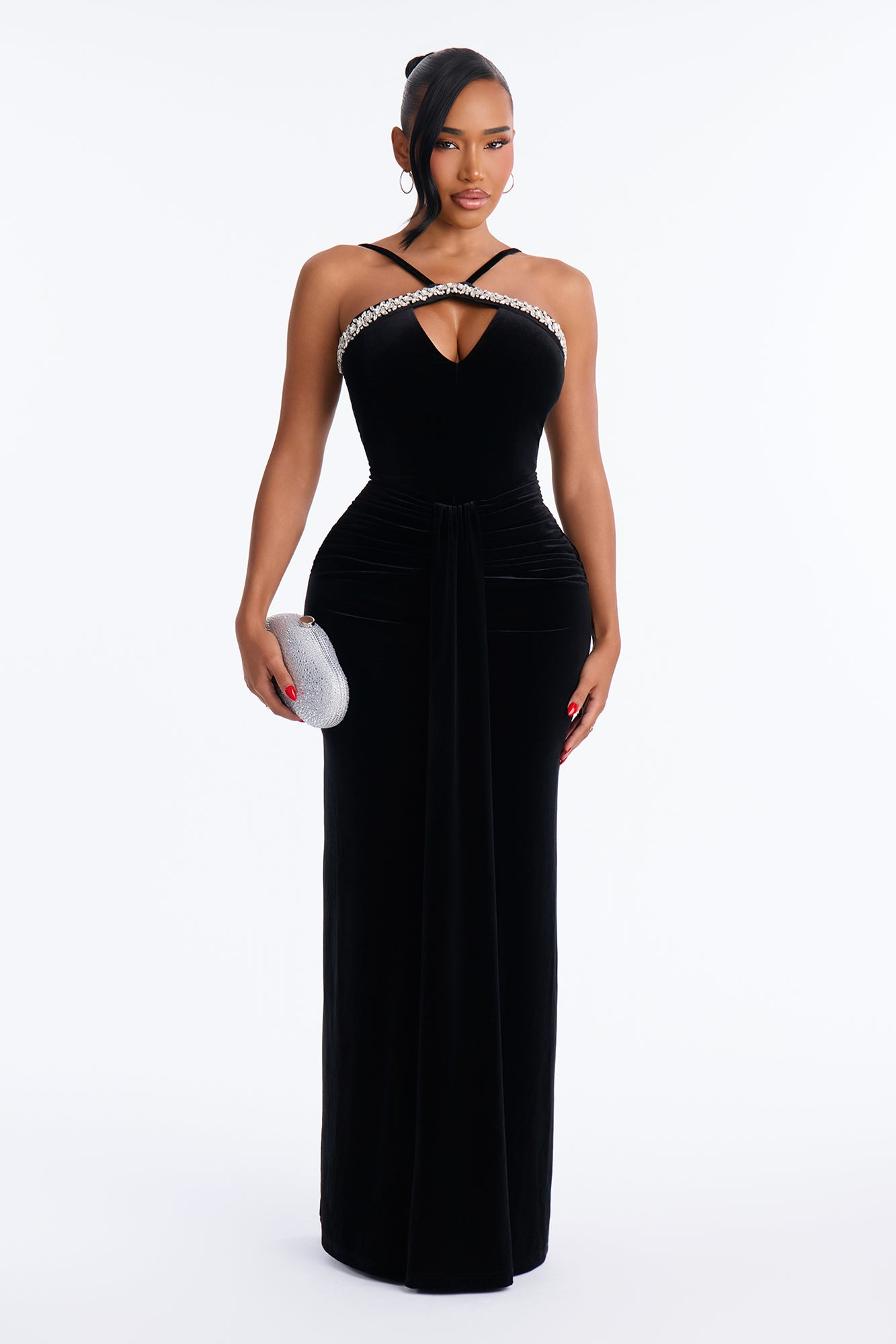 Upgrade You Velvet Gown - Black