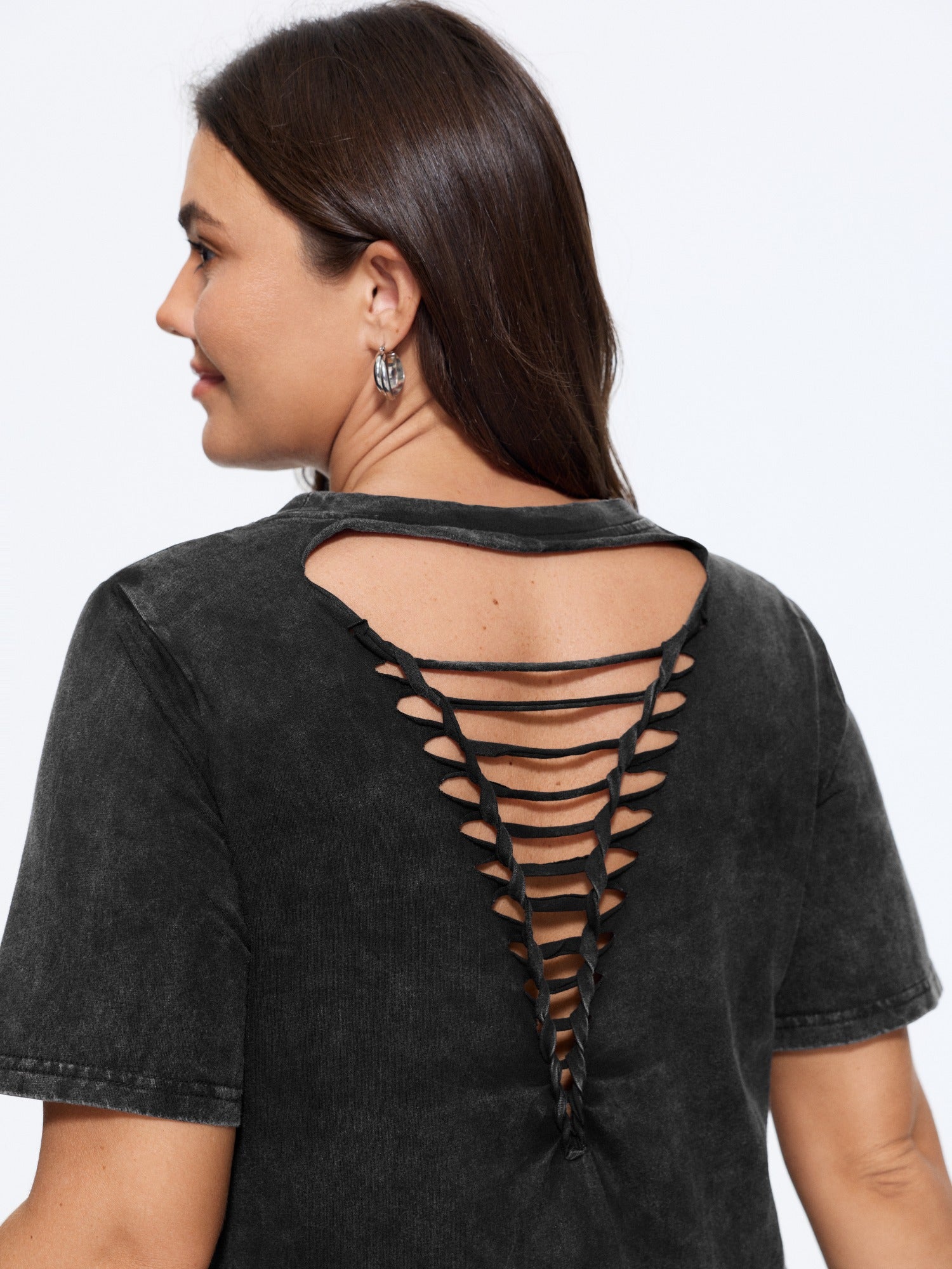 Cotton Vintage Washed Cut-Out Back T-Shirt