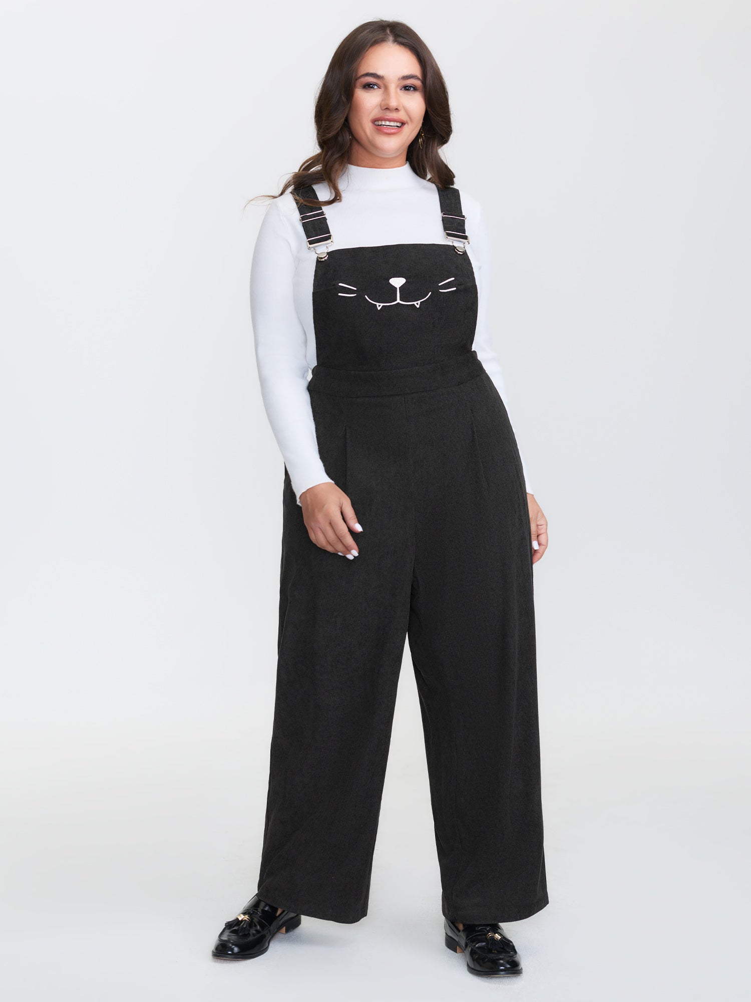 Cat Embroidered Adjustable Overall Jumpsuit