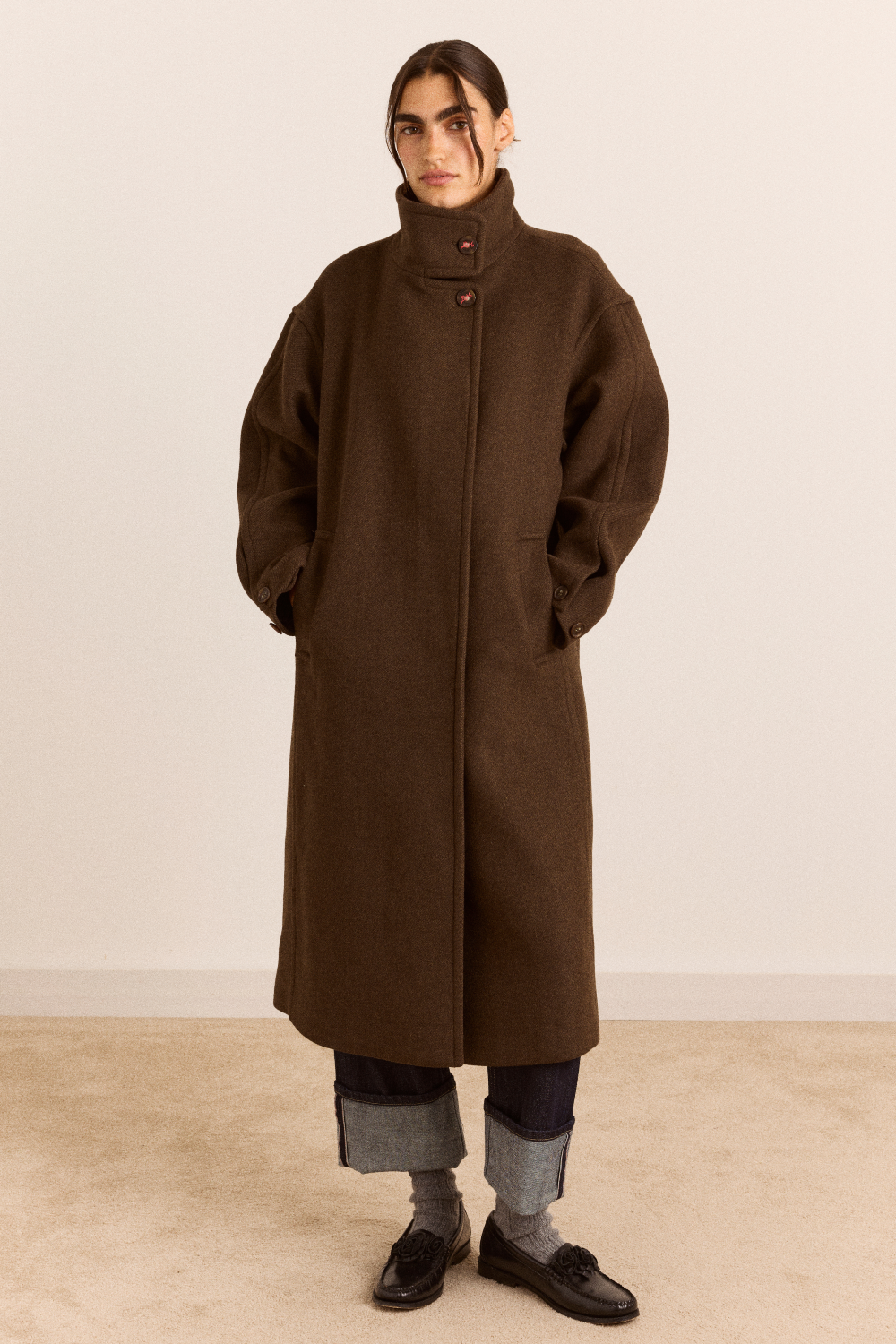 Agnes Wool Blend Coat- Chocolate