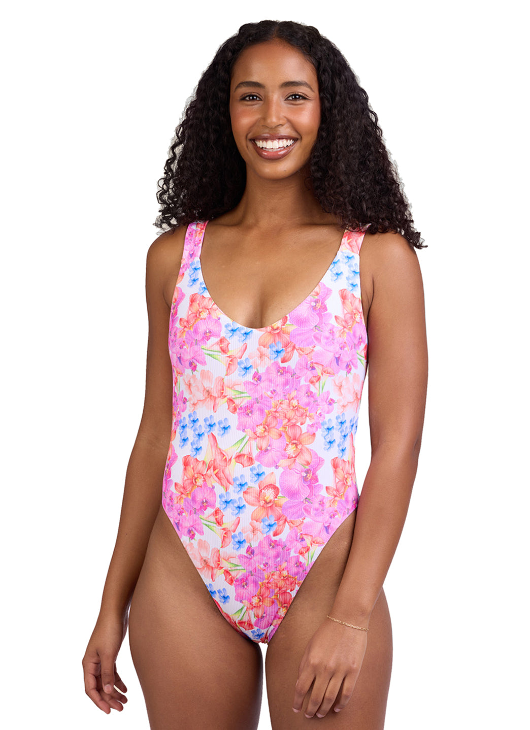JOLYN Women's Jiro Orchids Rib Tie-Back One Piece Swimsuit