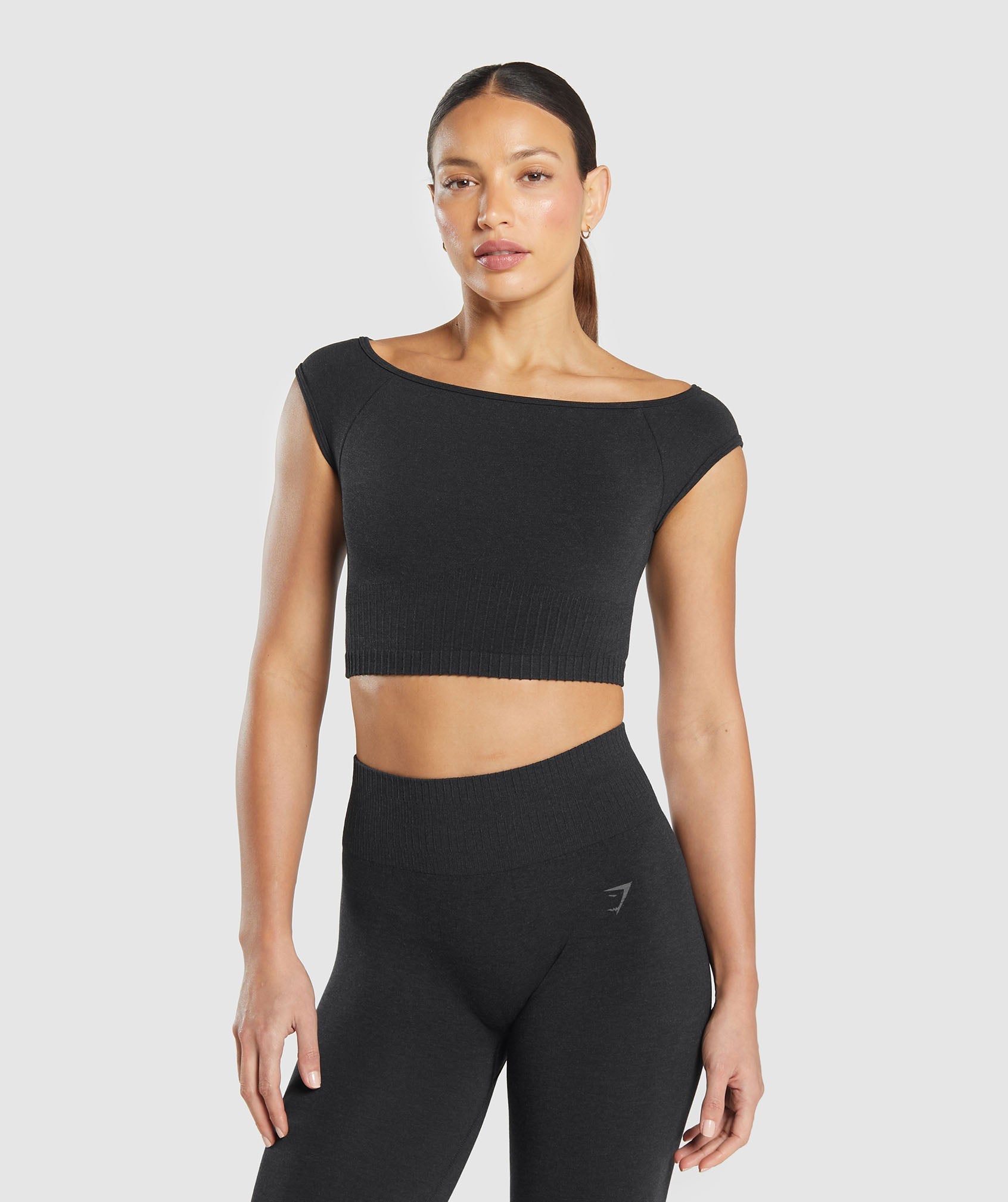 Gymshark Luxe Seamless Boat Neck Crop Top - Bros Coal Marl
