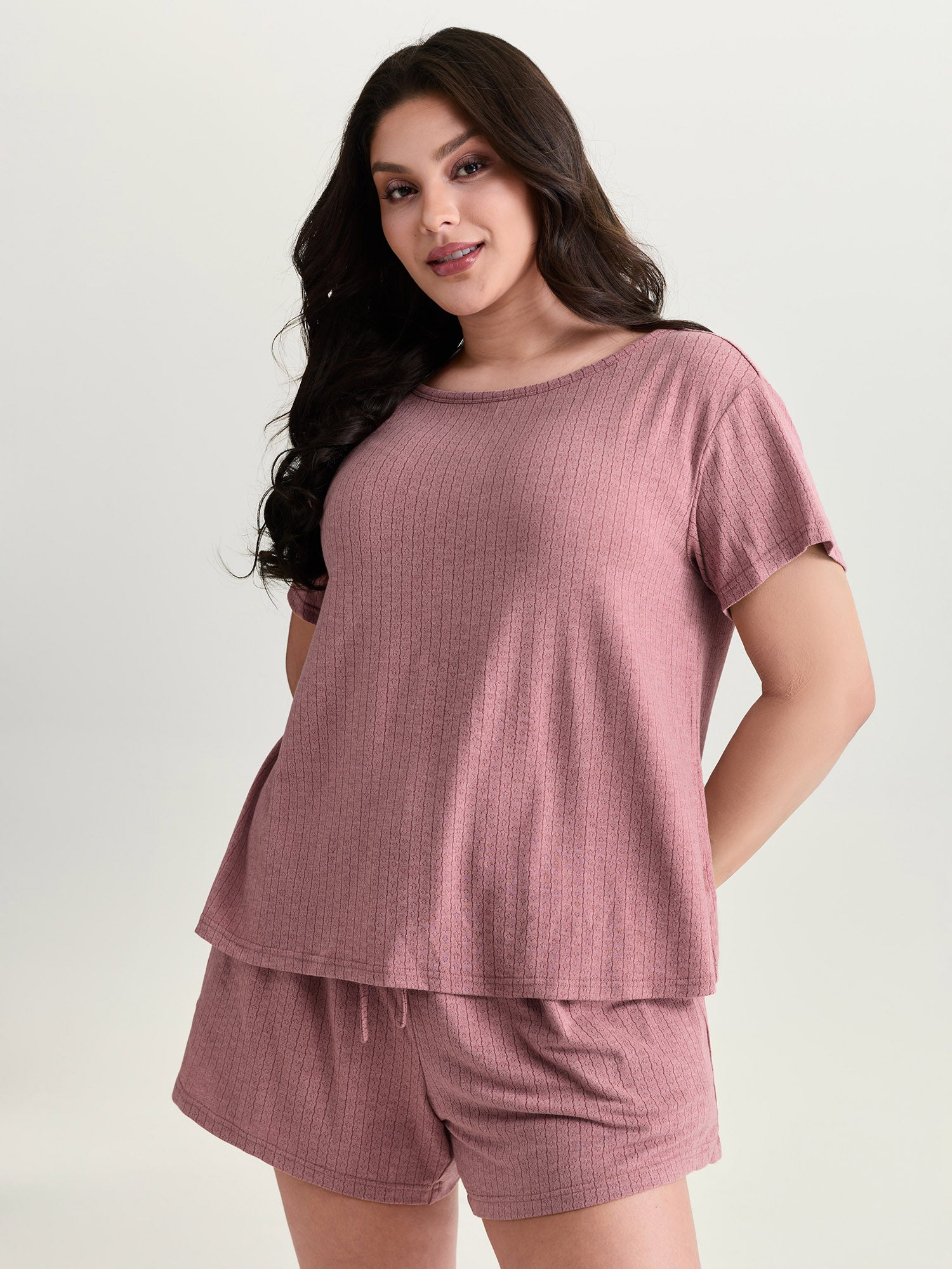 Supersoft Ribbed Plain Two-Piece Lounge Set