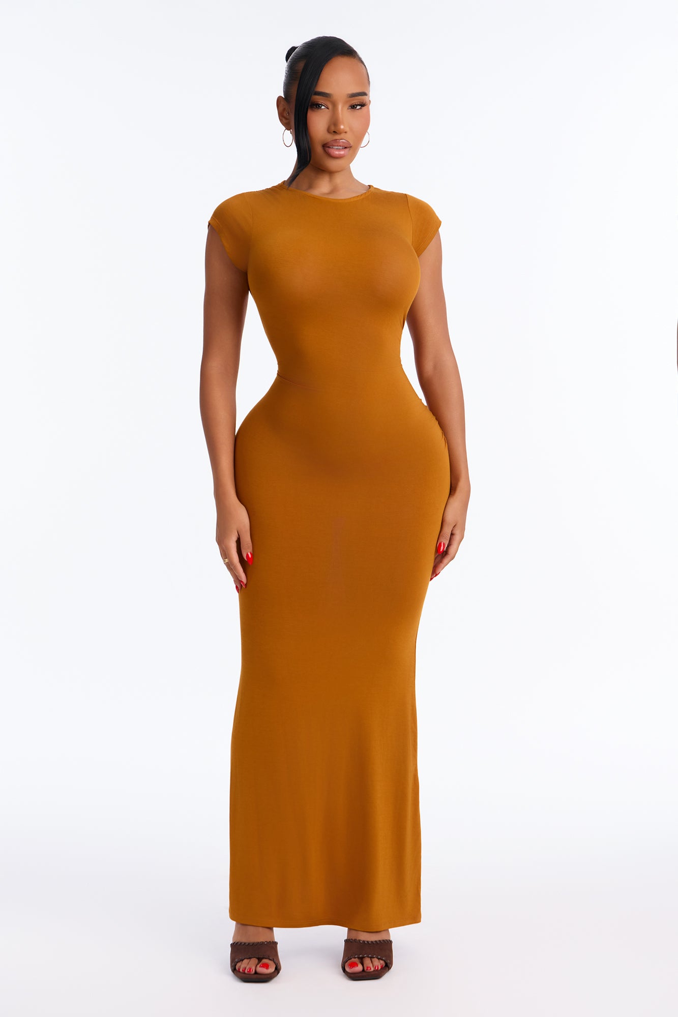 Alyson Ruched Maxi Dress - Cognac