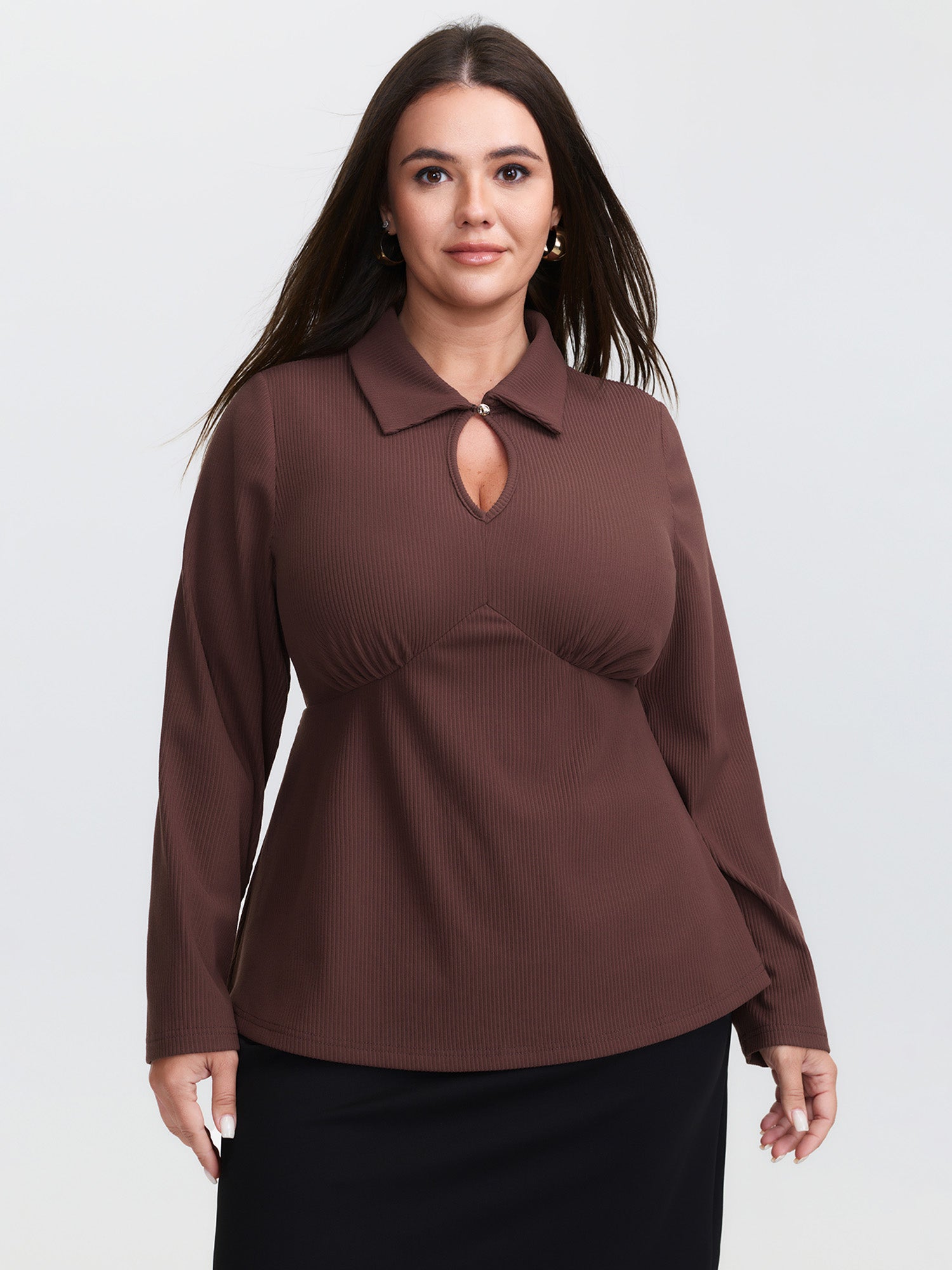 Fuzzy Textured Cut-Out Metal Button Knit Top