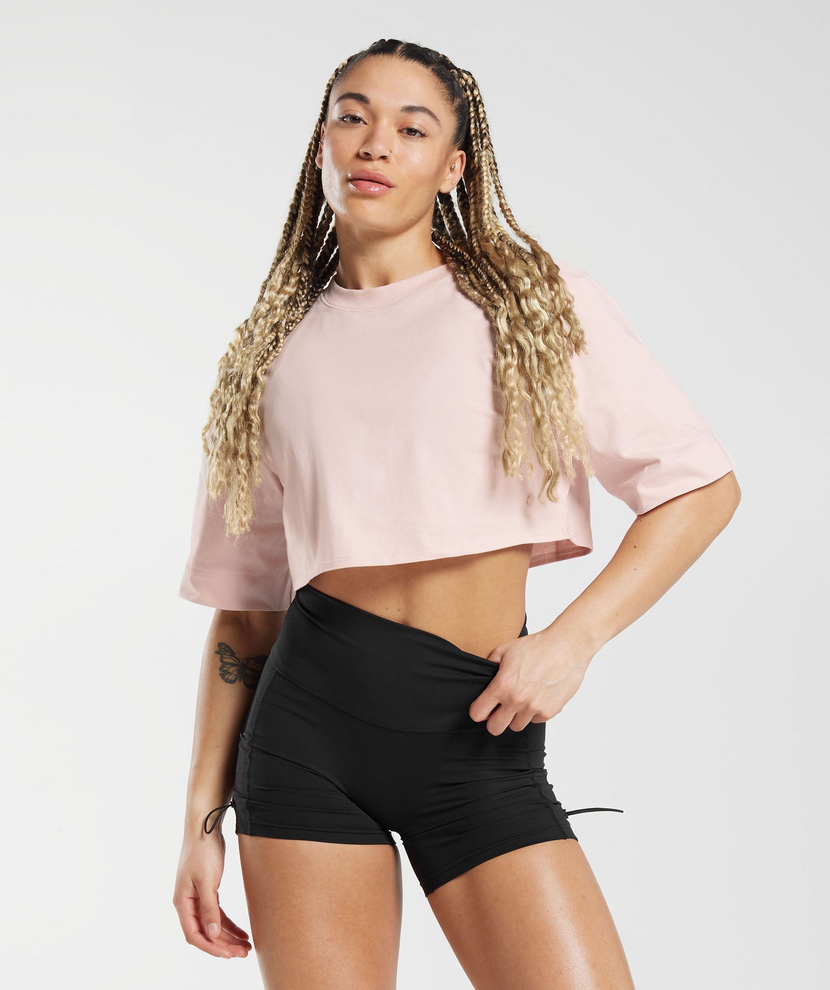 Gymshark Cotton Boxy Crop Top - Misty Pink