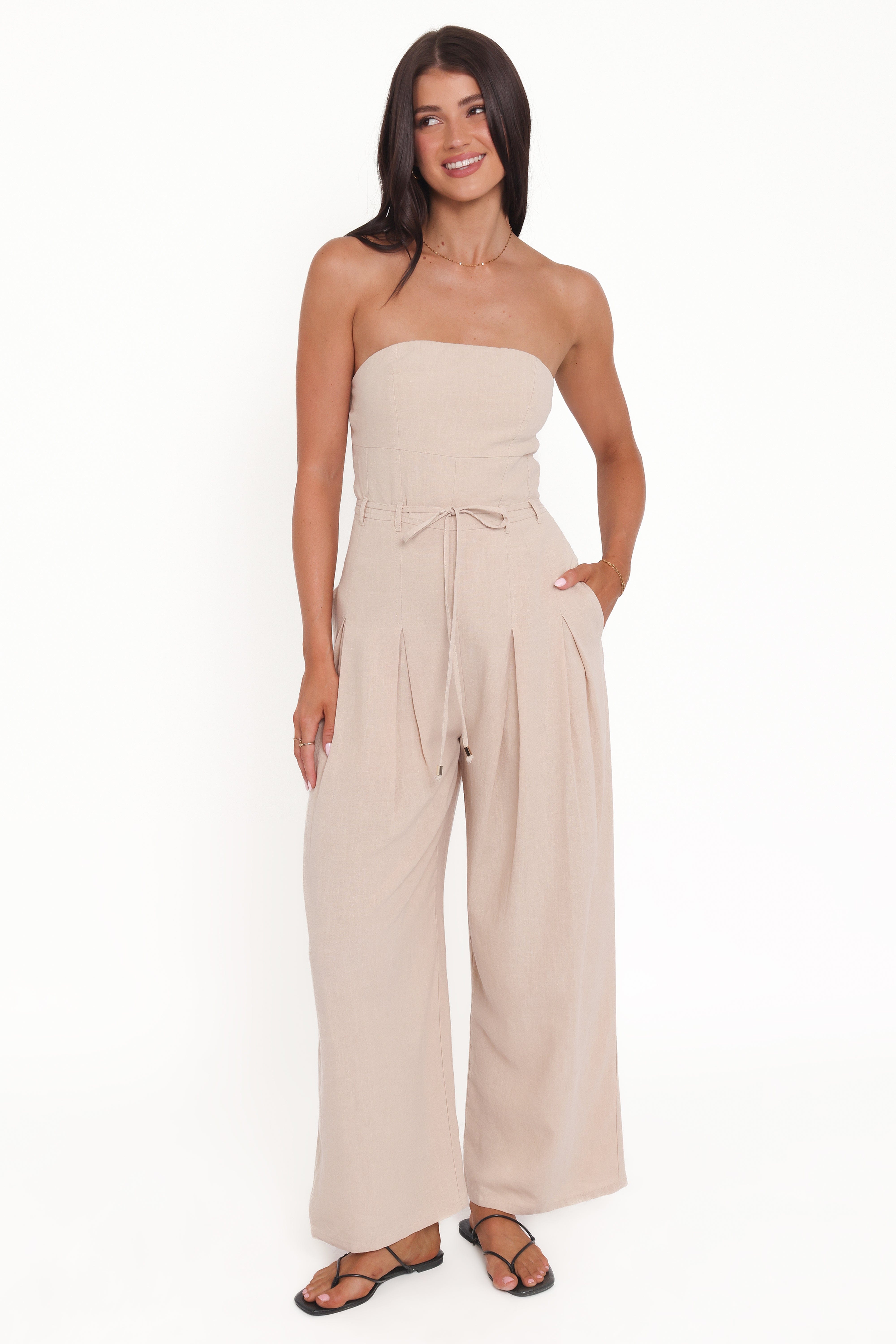 Calliope Tie Waist Jumpsuit - Wheat