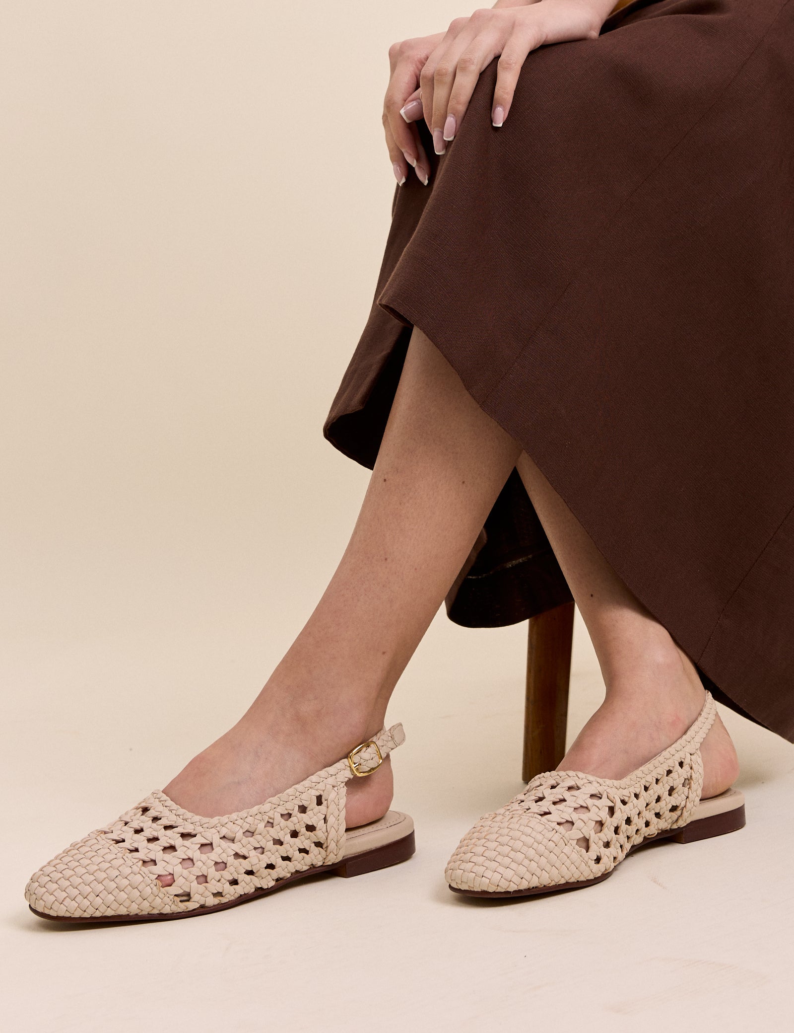 Ivory Woven Leather Slingback Flats