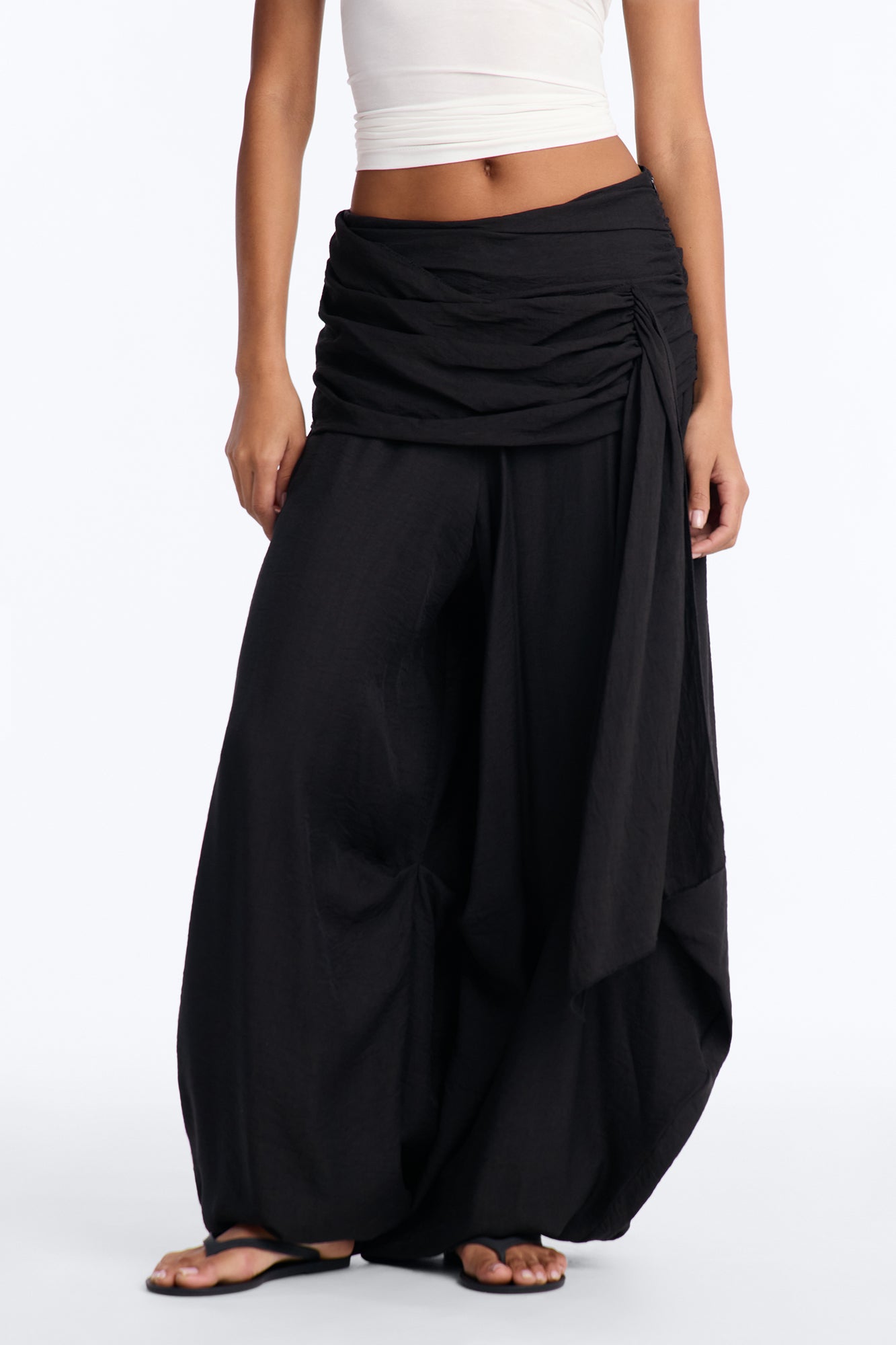 Lenora Low Rise Draped Wrap Waist Airy Jogger - Black
