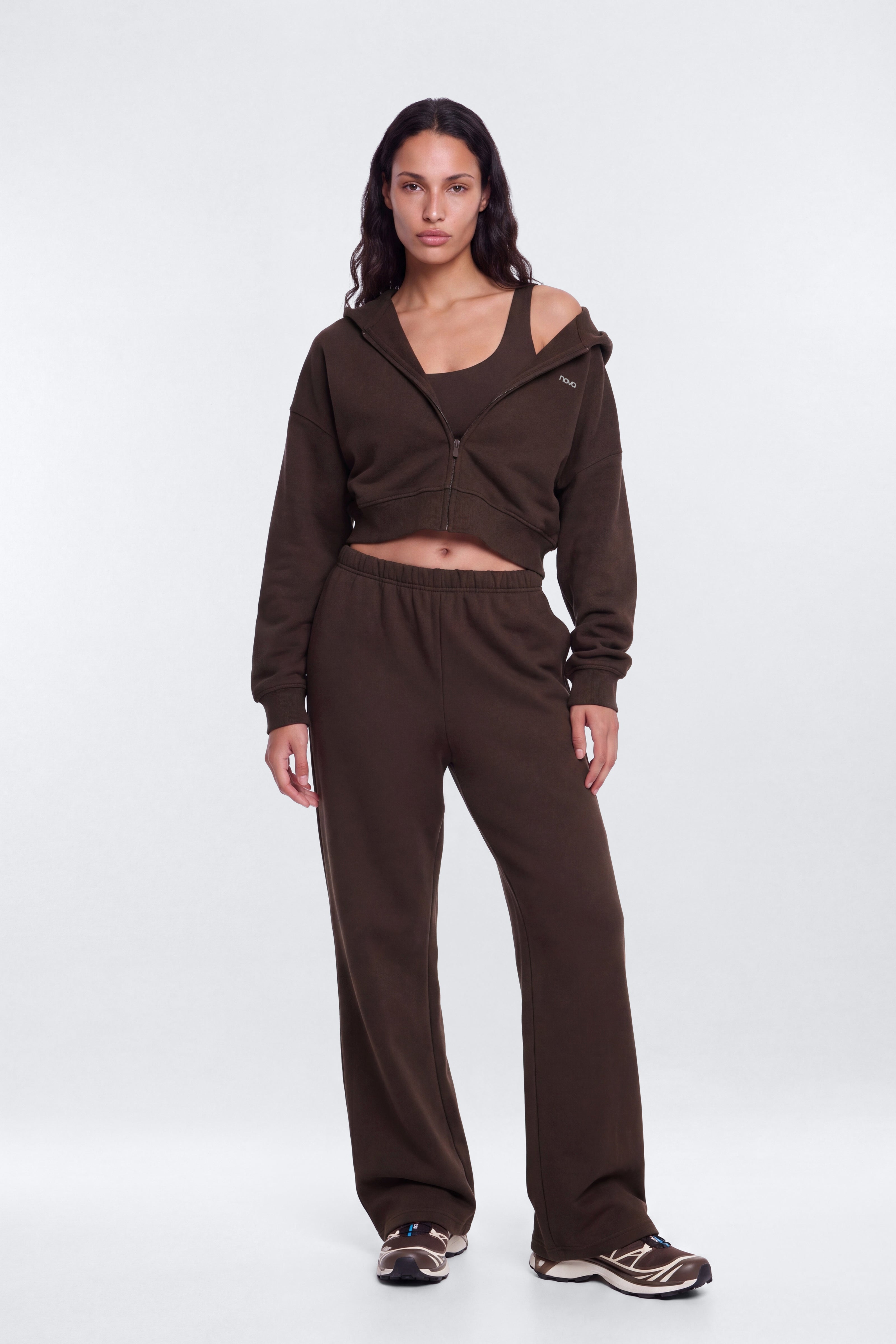 CoreFleece Essential Boxy Crop Zip Hoodie - Espresso