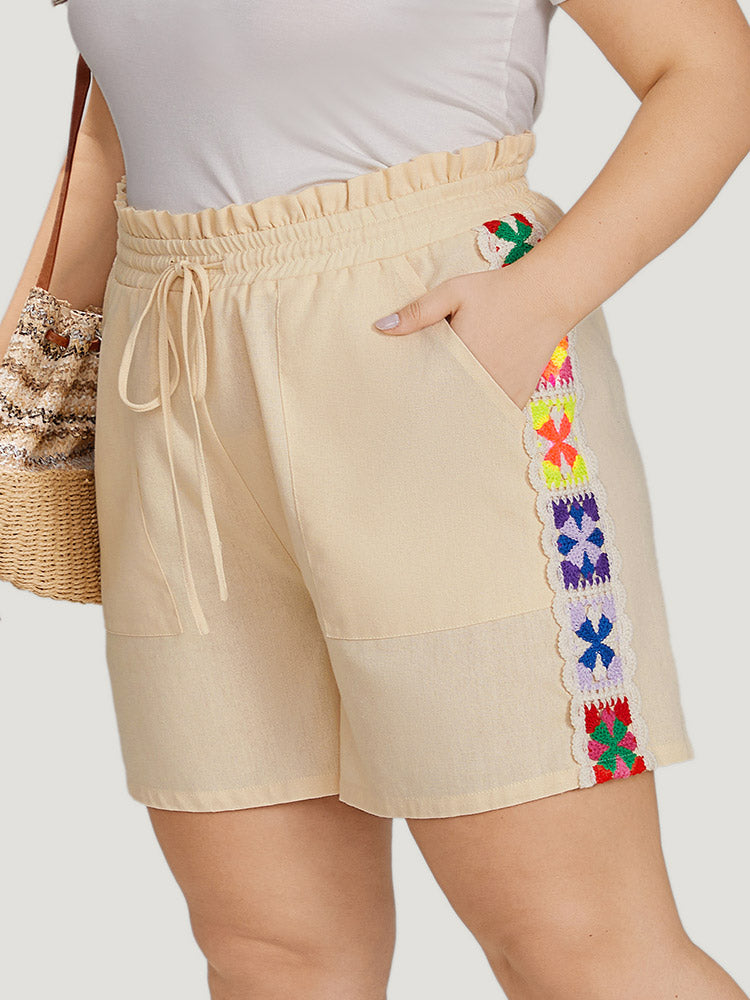 Bandana Patchwork Pocket Ties Paperbag Waist Shorts