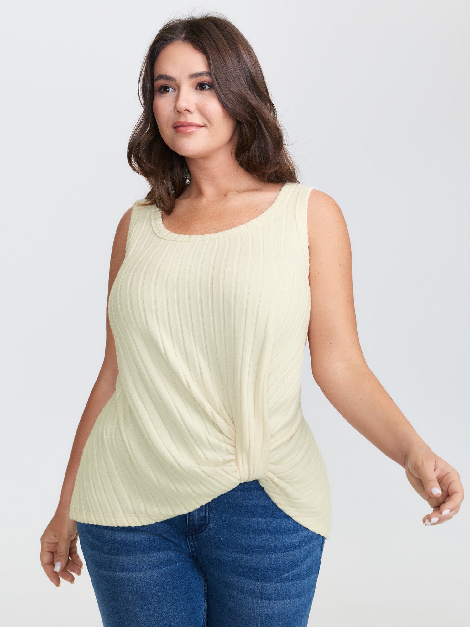 Velvety Ribbed Knotted Tank Top