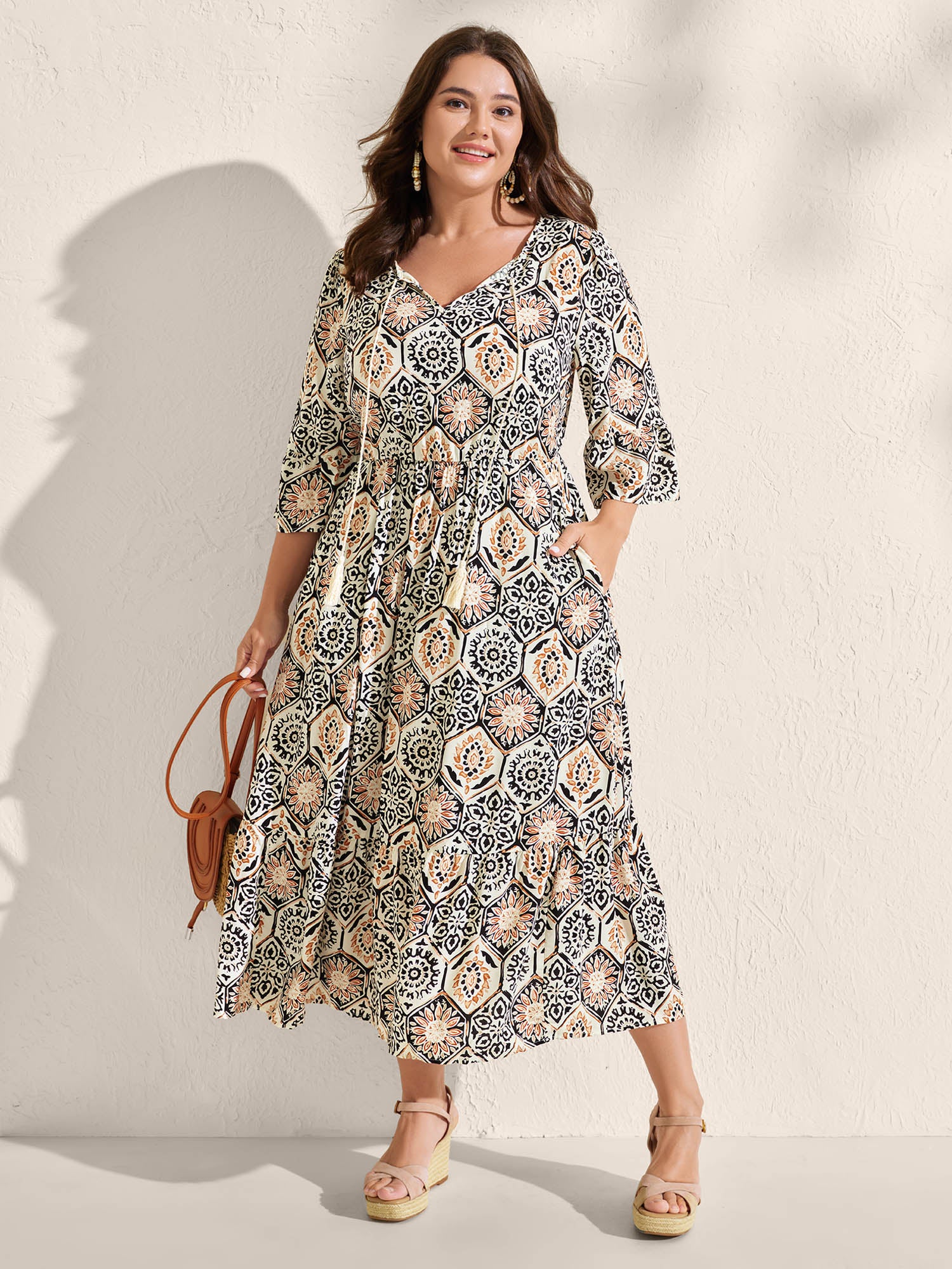 Ornate Print Neck-Tie Maxi Dress