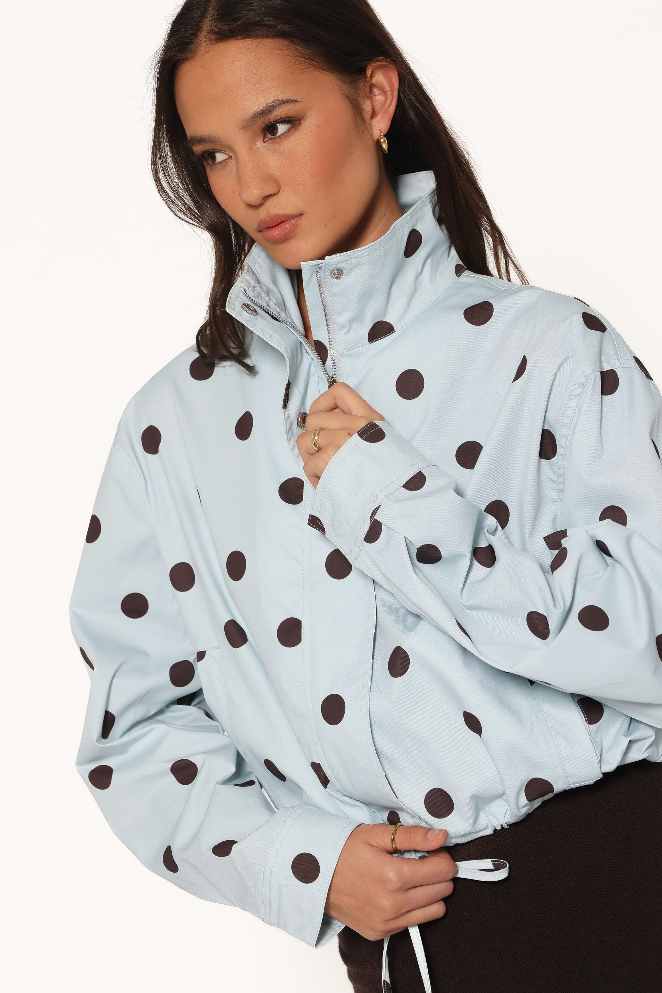 Zoella Funnel Neck Jacket - Blue Polka Dot