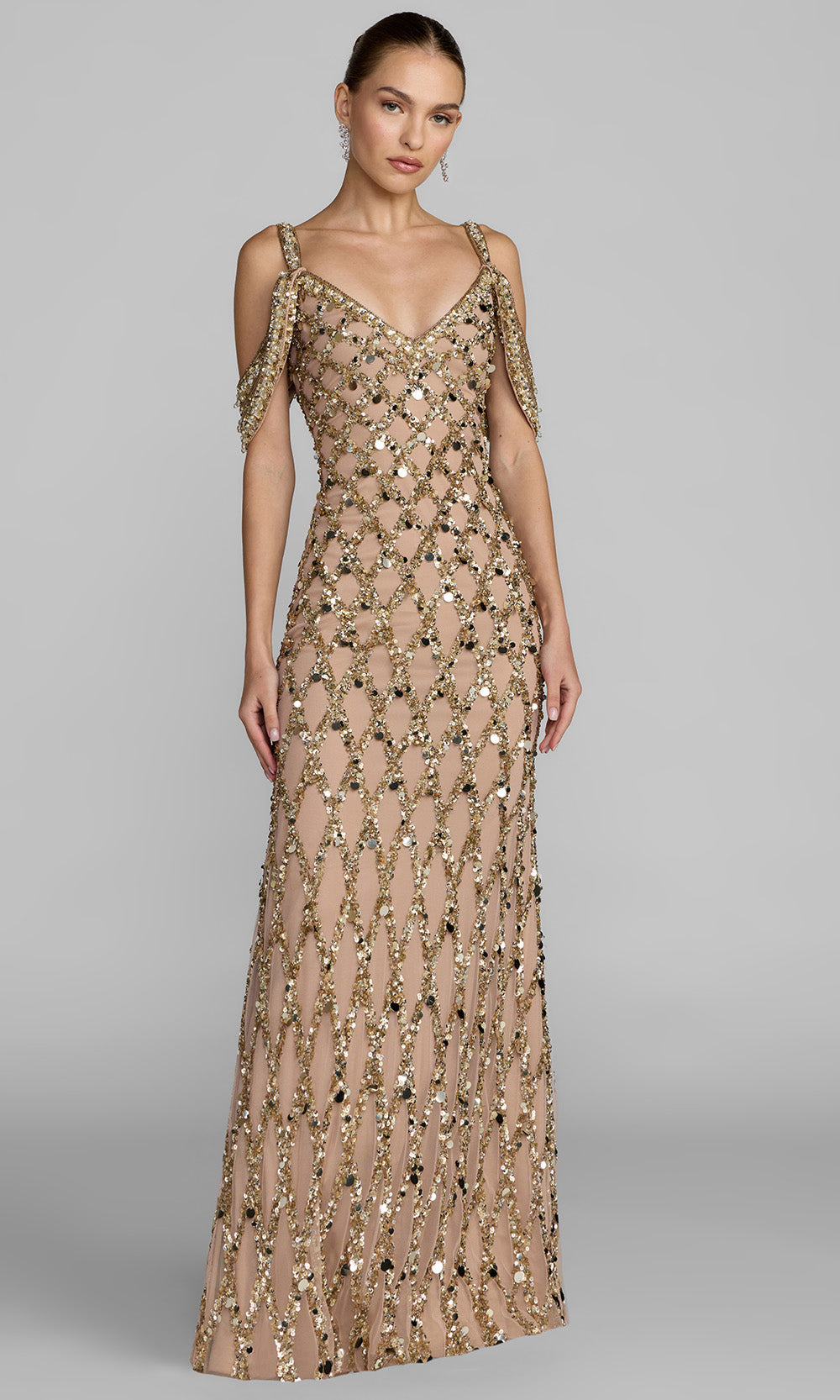 Mac Duggal 10139 - Sequin Lattice Cold Shoulder Prom Gown