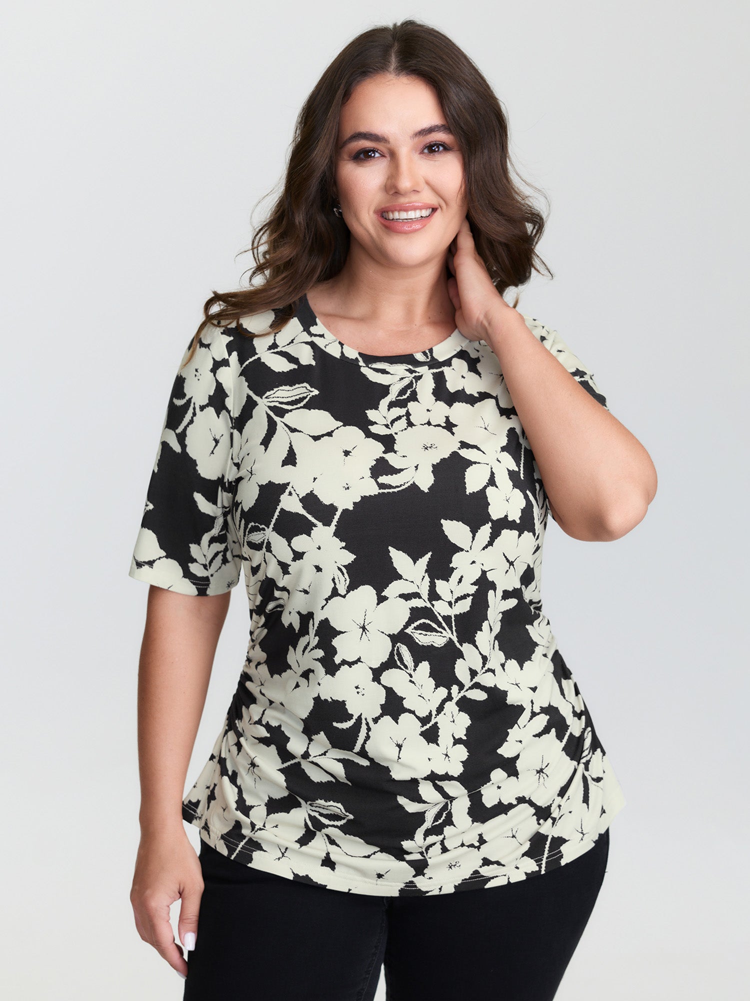 Supersoft Floral Print Ruched T-Shirt