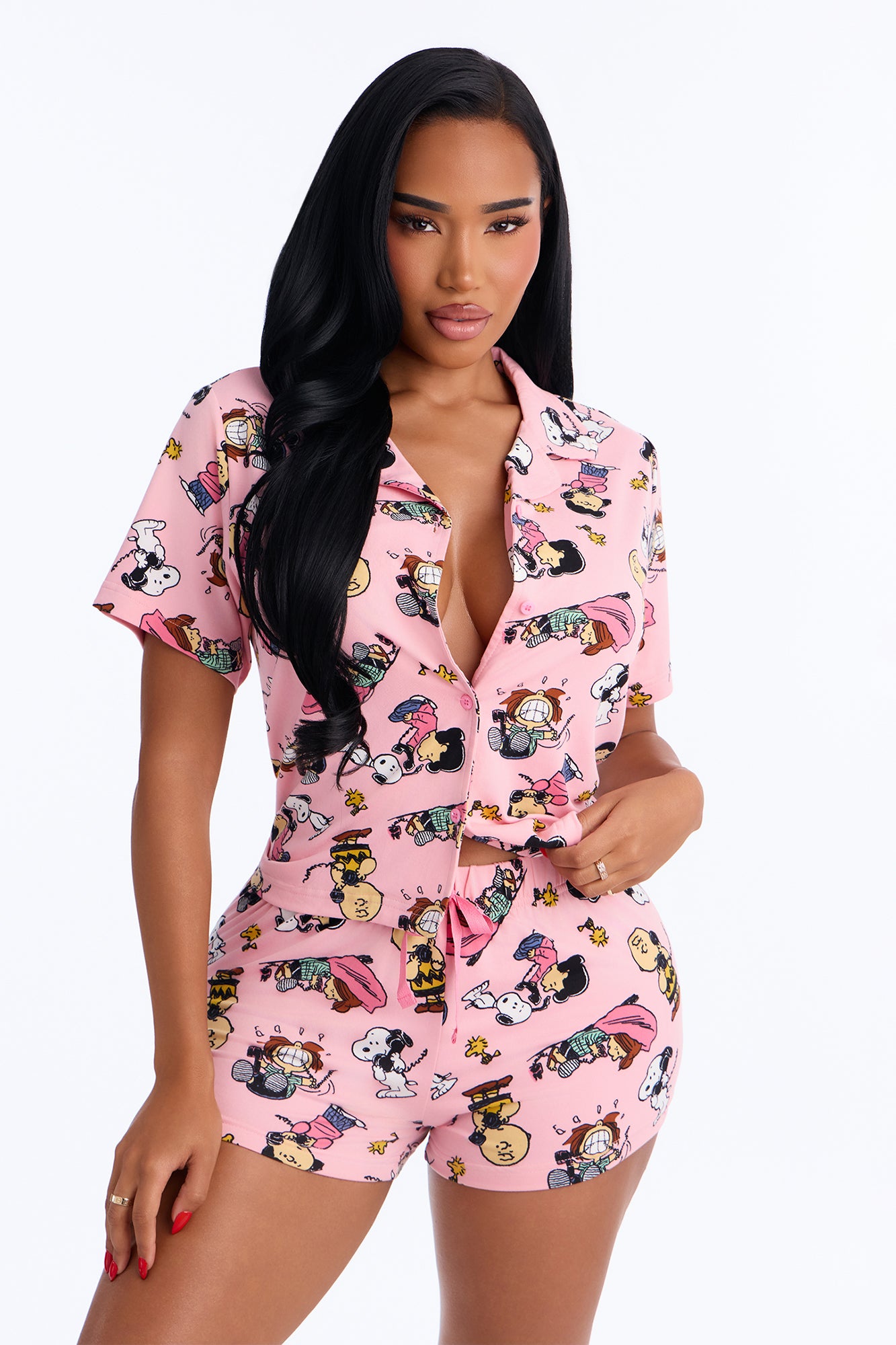 Peanuts Telephone AOP NC Short Set - Pink/combo