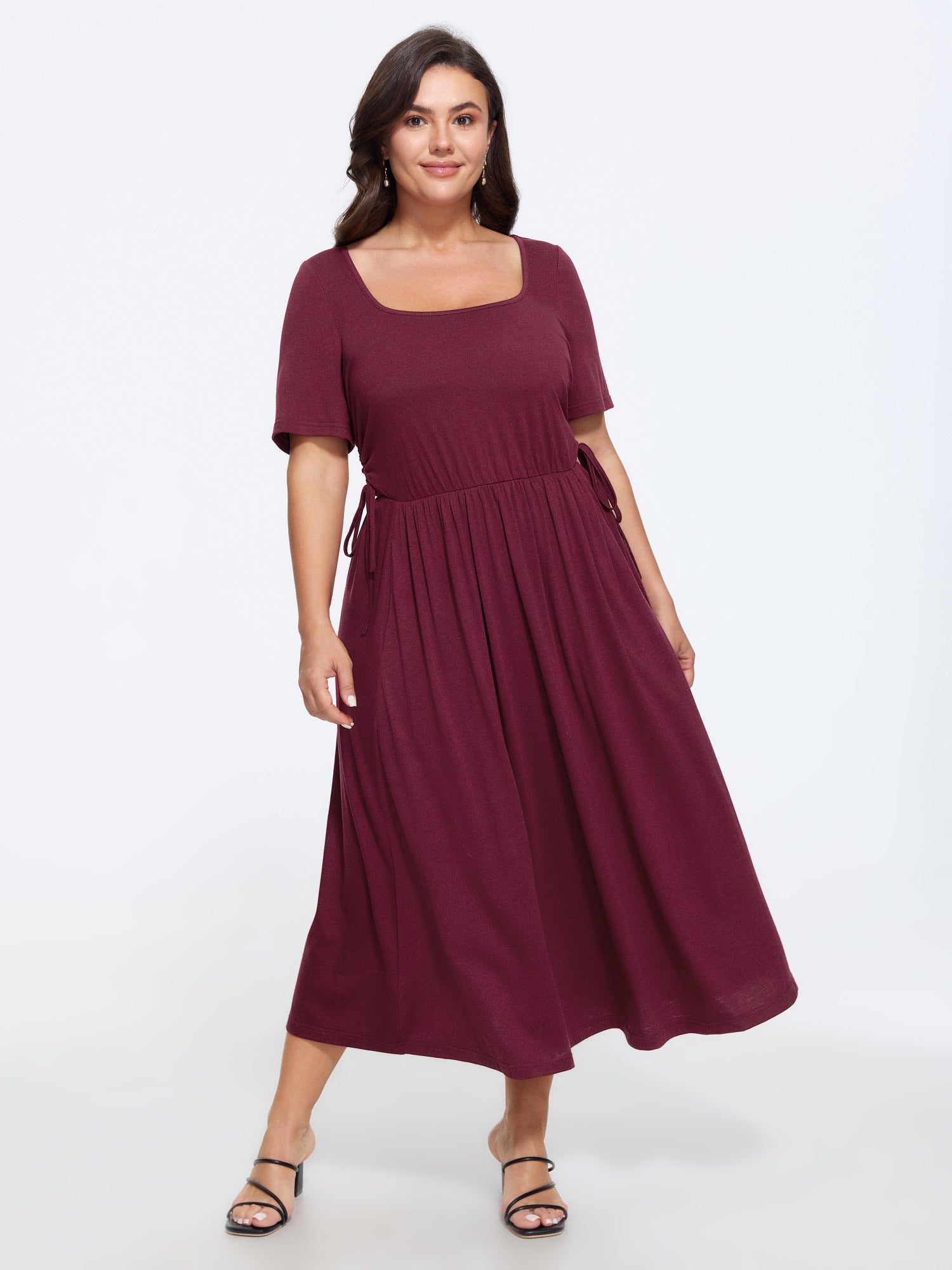 Supersoft Square Neck Side Drawstring Midi Dress