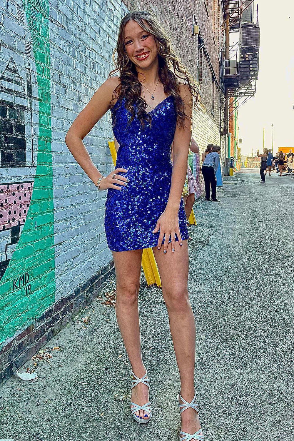 Sparkly Royal Blue Sequined Criss-Cross Straps Tight Short Homecoming Dress/Mini Dress
