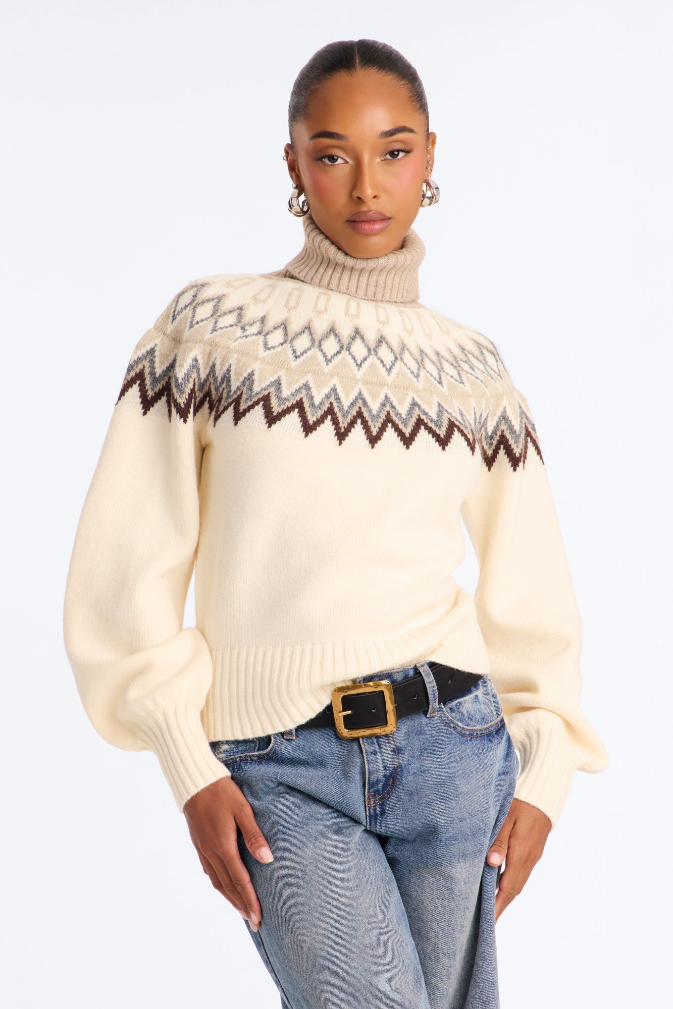 Hot Coffee Fair Isle Pullover Sweater - Cream/combo