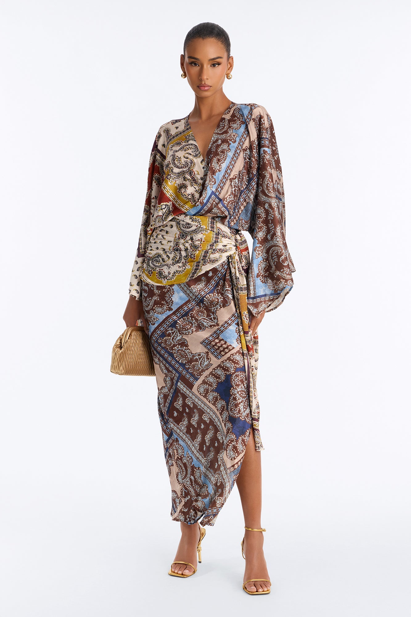 Robynn Satin Flowy Maxi Dress - Brown/combo