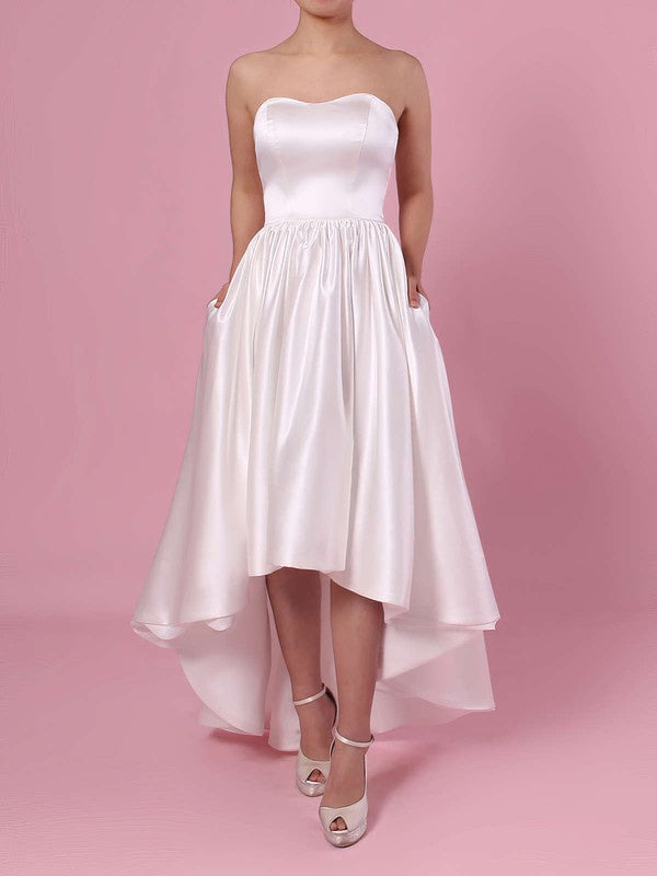 Stunning Hi-Lo A-Line Strapless Sweetheart Satin Wedding Dresses