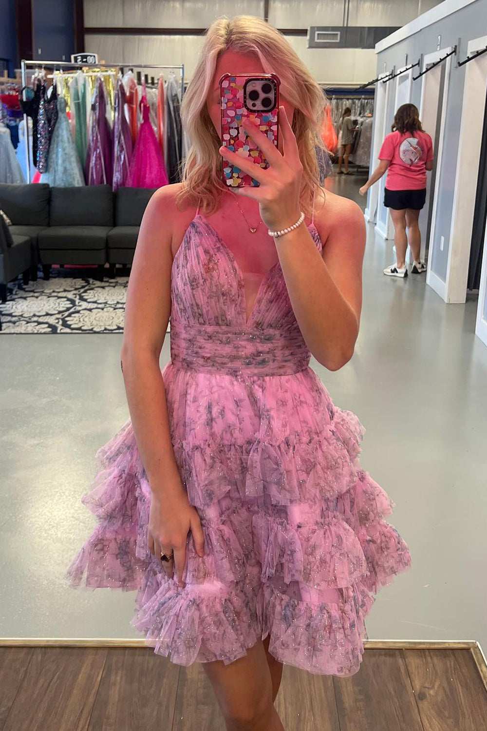Pink A Line Ruffled Short Homecoming Dress/Mini Dress