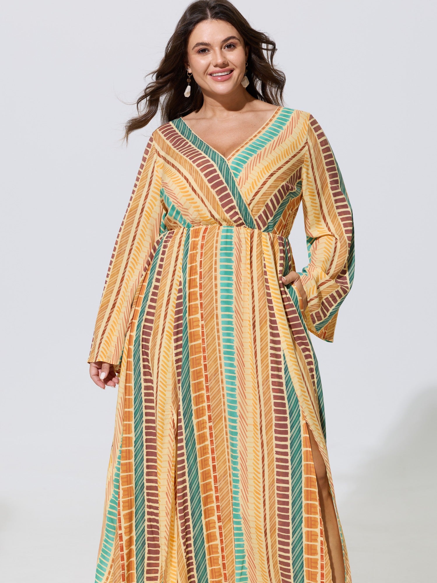 Supersoft Colorful Stripe Bell Sleeve Maxi Dress