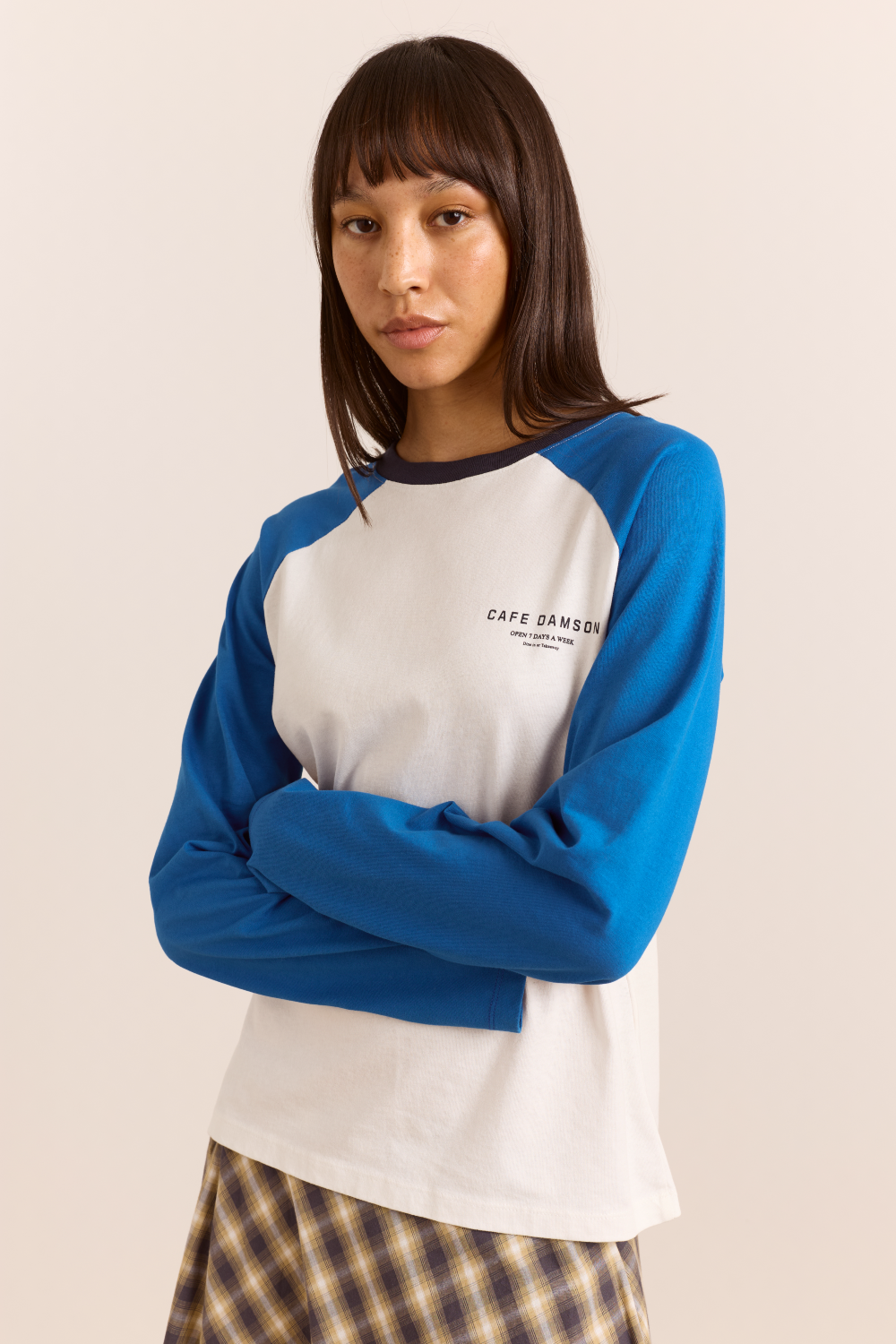 Rowen Shrunken Raglan Graphic Tee - Blue/White