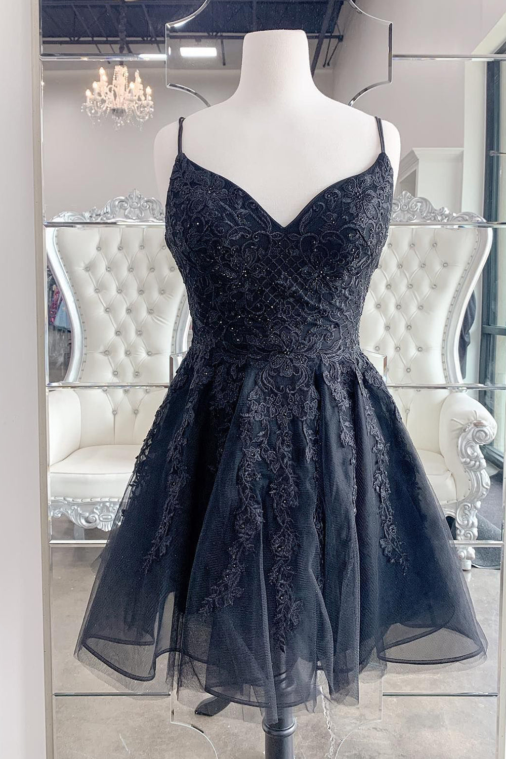 Black A-Line Lace Short Homecoming Dress/Mini Dress
