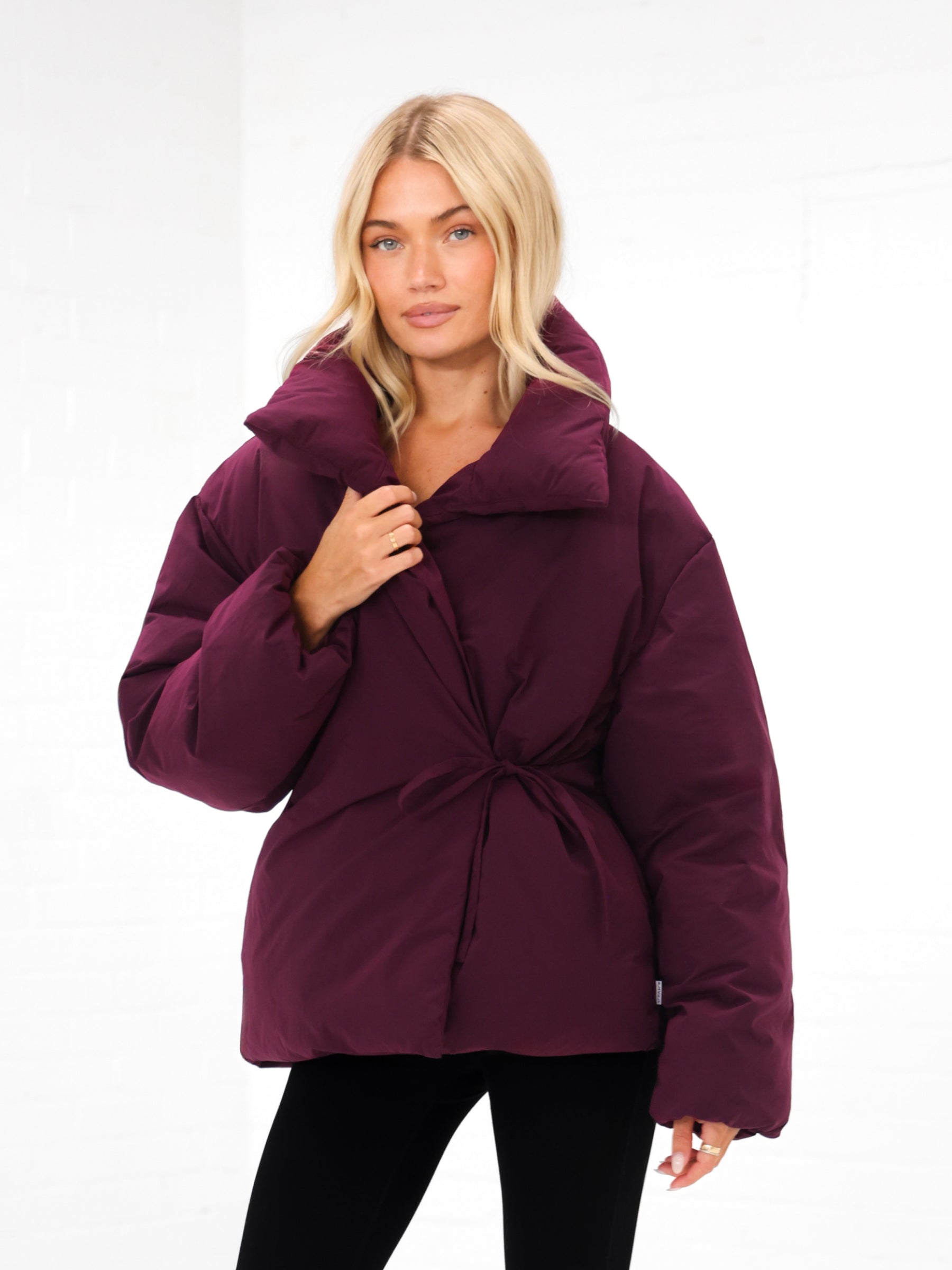 Matilda Waist Tie Coat - Dark Cherry