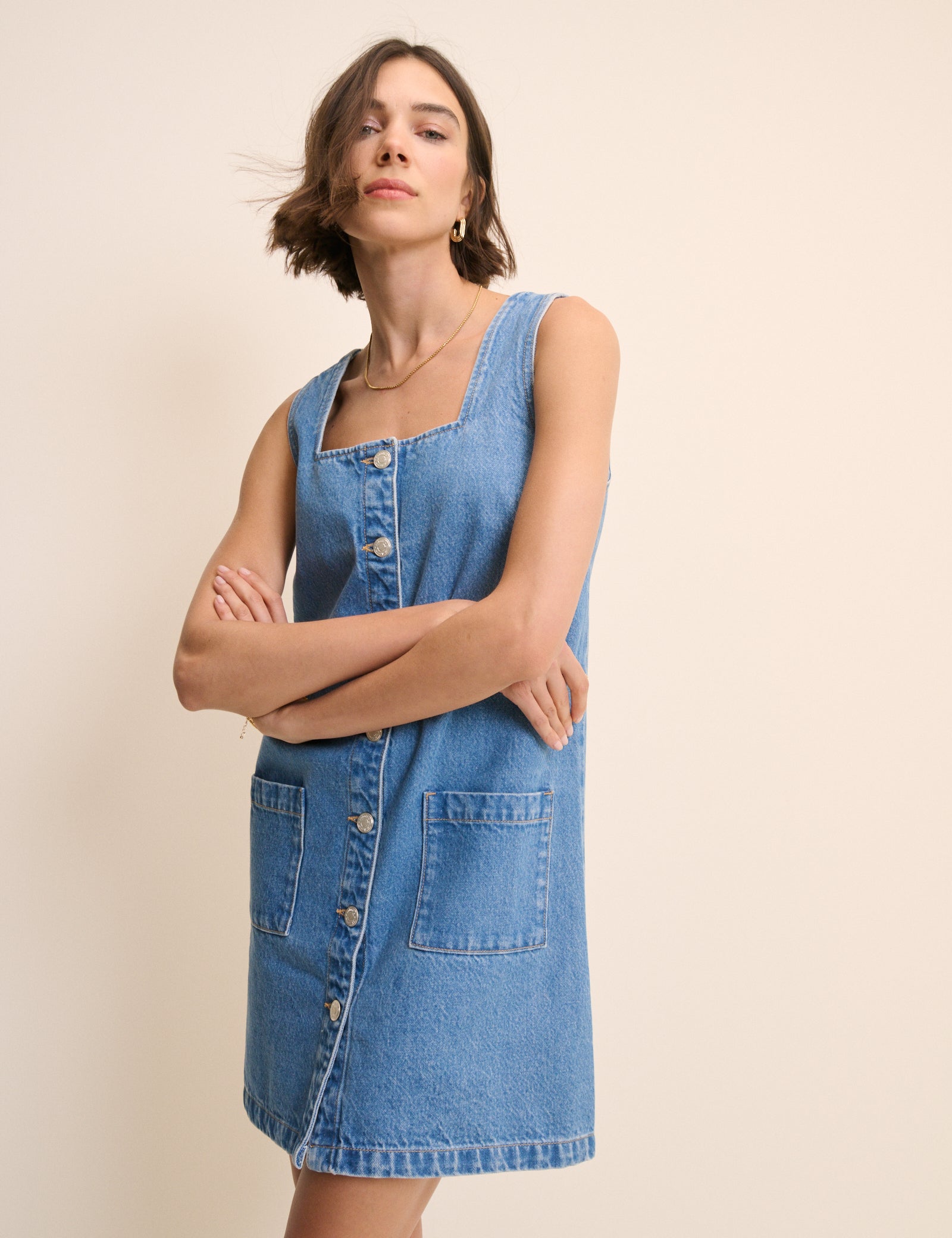 Mid Wash Button Front Danni Mini Dress