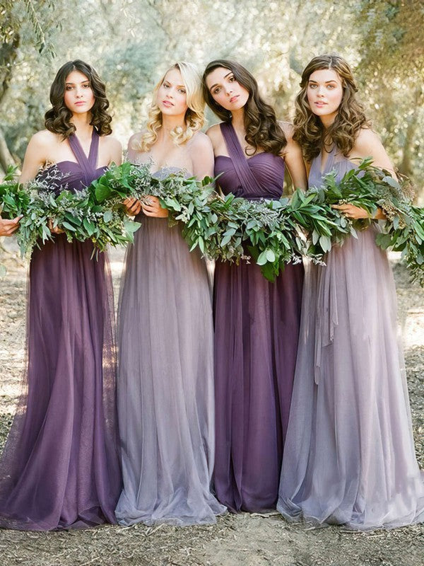 Stunning Sleeveless Tulle Sweep Train Bridesmaid Dresses with Ruffles